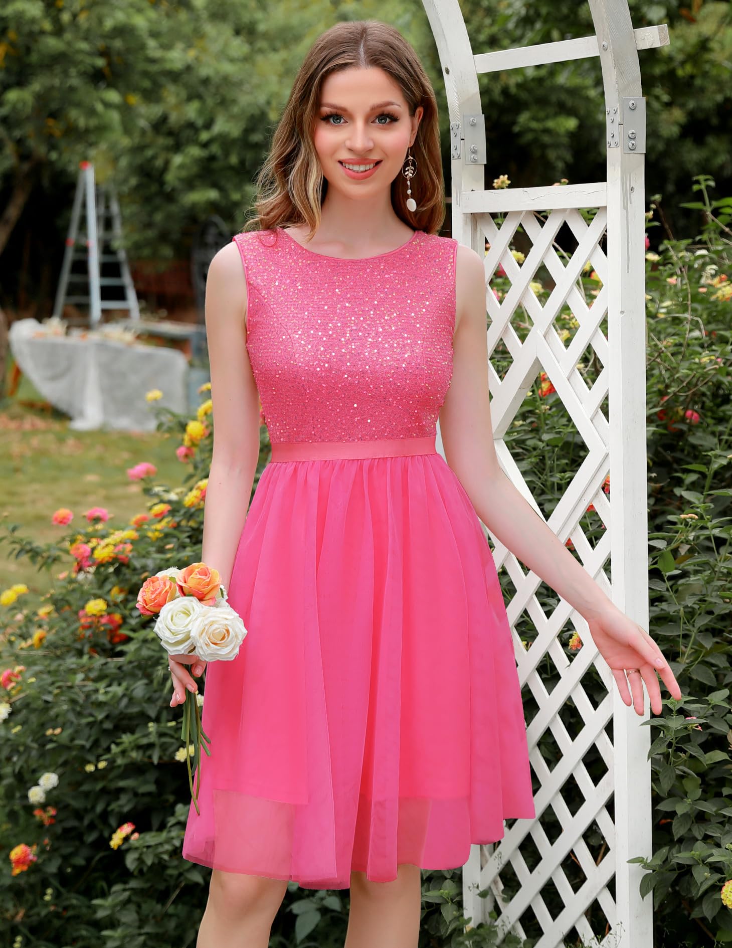 BeryLove Sequin Vintage A-Line Wedding Dress - Elegant Sleeveless Tulle Cocktail Mini Dress for Formal Events, Prom, Party & Special Occasions