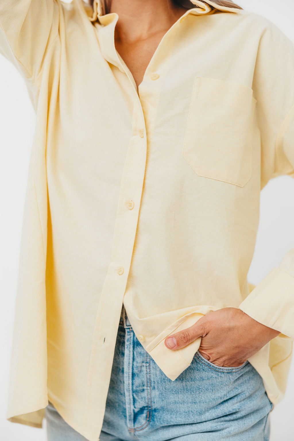 Dorinda Women's 100% Cotton Poplin Button-Up Shirt with Back Slit Detail in Butter Yellow | Casual Office Wear & Spring Summer Fashion