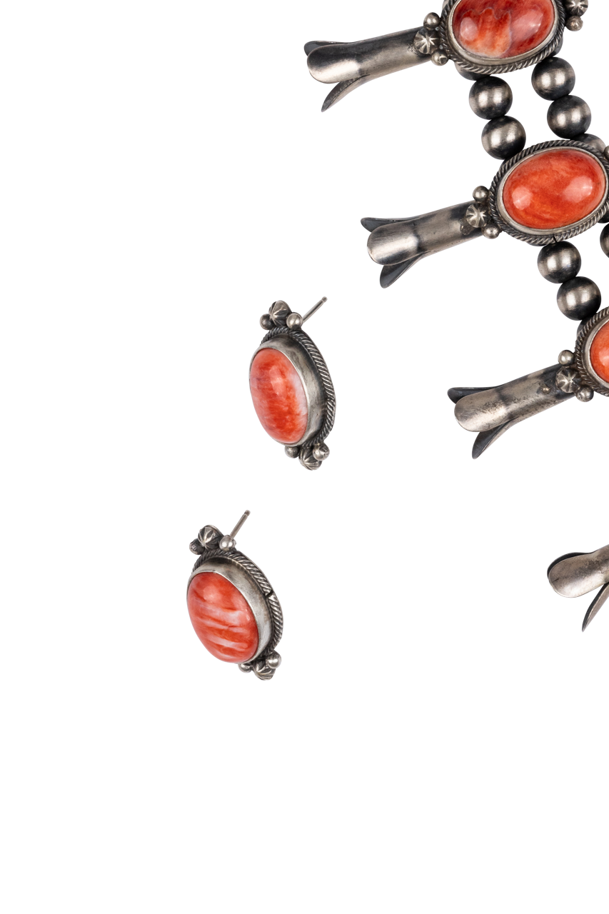 Authentic Spiny Oyster Squash Blossom Necklace Set | Handmade Native American Jewelry | Perfect for Boho Fashion & Southwest Style Outfits