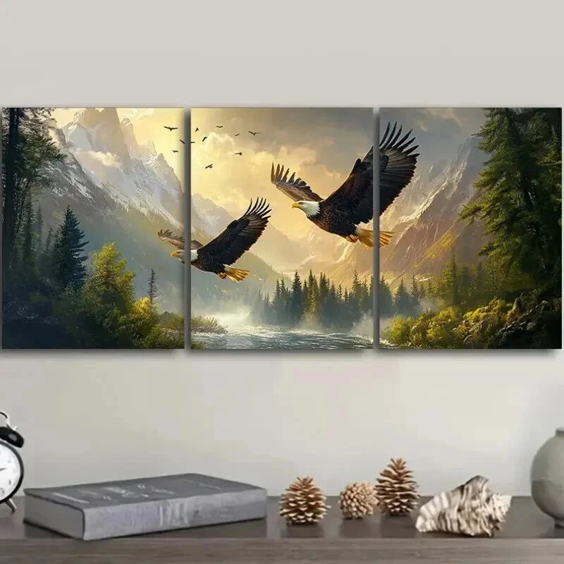3-Piece Two Flying Eagles Wall Art Set - Framed Canvas 50x70cm - High Quality Print - 100% Australian Made - Ready to Hang - Perfect for Living Room, Bedroom & Office Decor