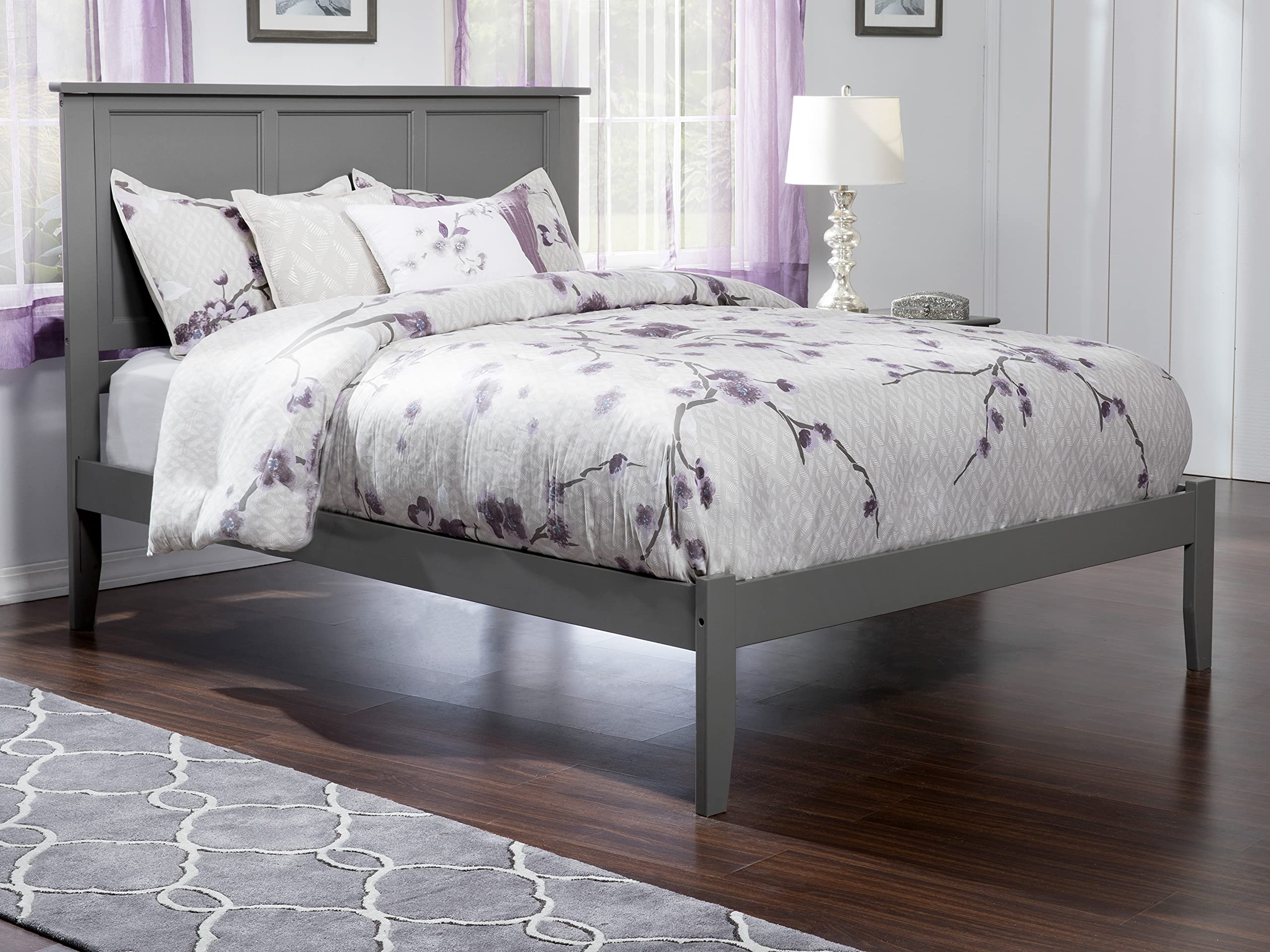 AFI Madison King Platform Bed Frame with USB Charging Ports - Modern Grey Wooden Bed for Master Bedroom, Perfect for Charging Devices Overnight