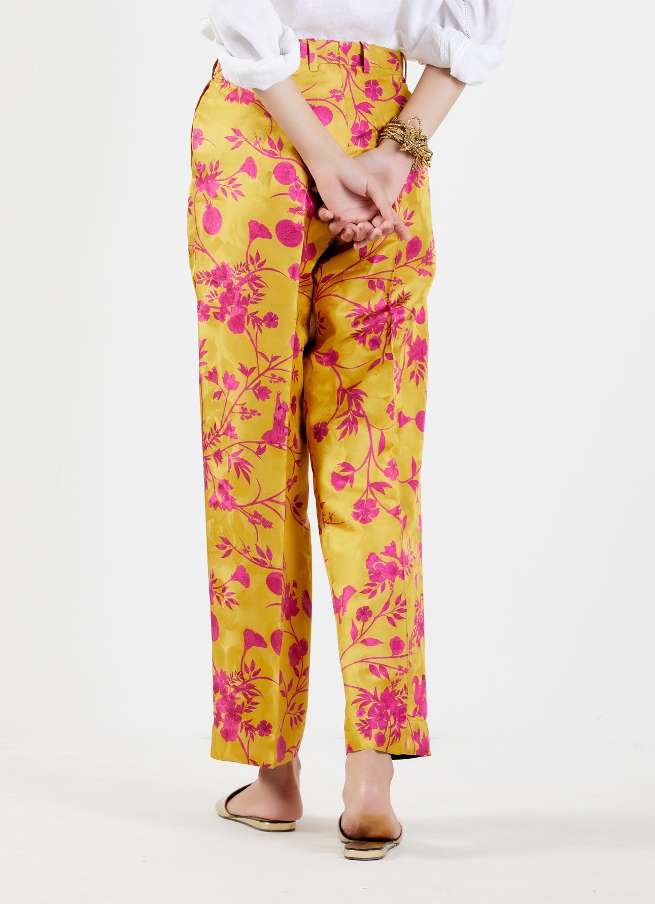 Straight Fit Silk Damask Trousers in Sorbet - Elegant & Comfortable Formal Pants for Office Wear & Special Occasions