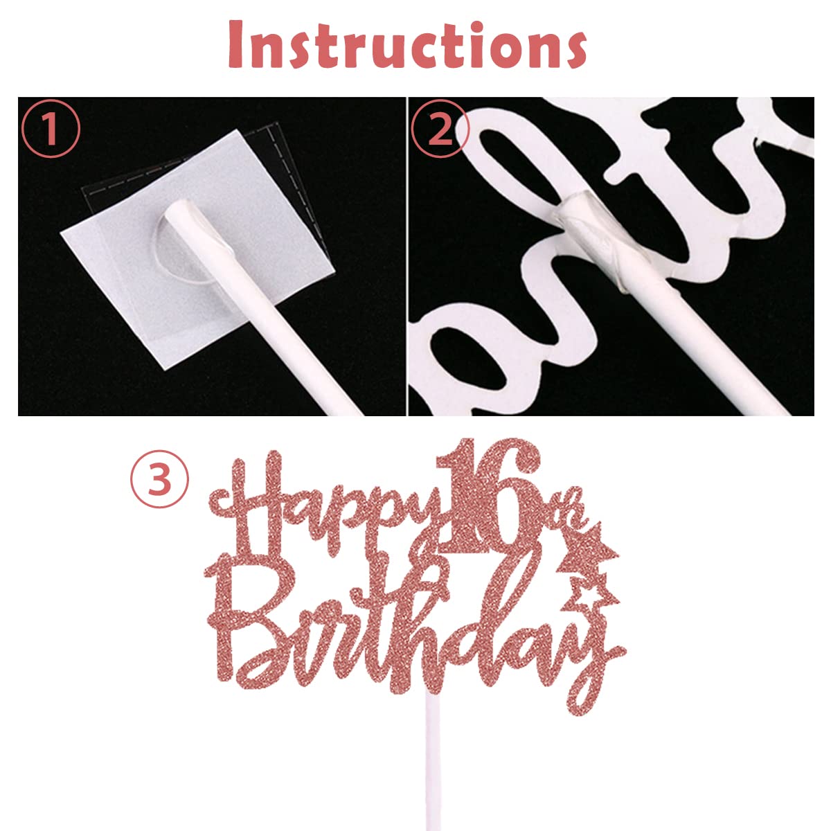 16th Birthday Cake Topper - Rose Gold Glitter 16 Cake Decor with Balloons for Girls | Perfect for Sweet 16 Parties, Birthday Cakes & Celebration Decorations