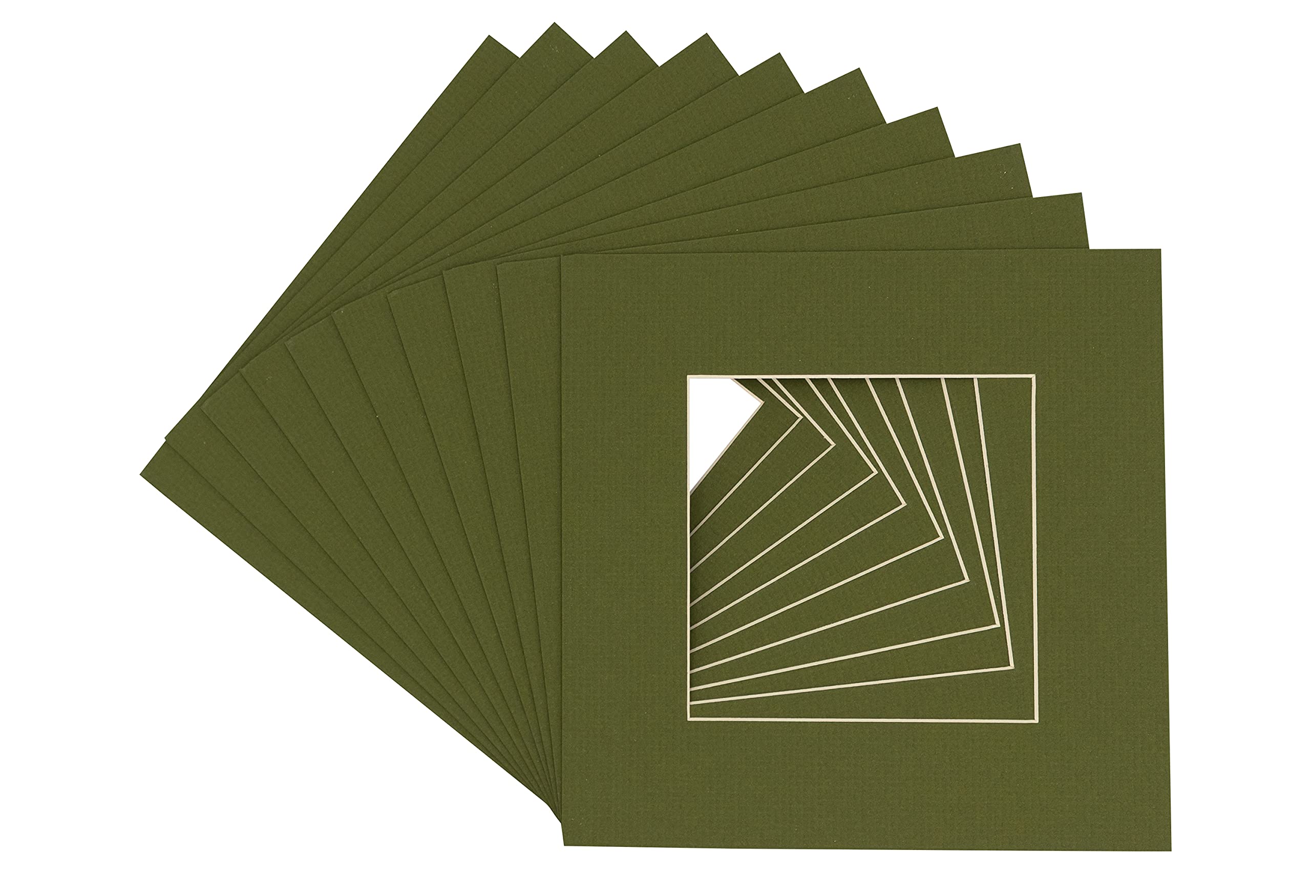 20x20 Inch Precut Bevel Cut Acid-Free Picture Matboard - Dill Green Photo Mat for 16x16 Inch Art Display - Pack of 10 Mats with Backing Boards & Clear Bags - Perfect for Framing, Scrapbooking, and Home Decor
