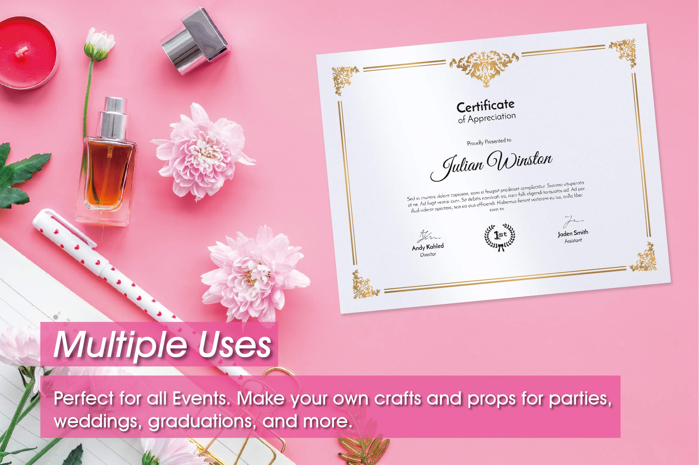 Premium White Shimmer Paper - 100-Pack Metallic Cardstock Paper, 92 lb Cover Weight, Double-Sided Printing, Letter Size 8.5