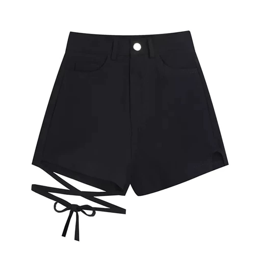 Black High Waist Denim Shorts for Women - Sexy Slim Strapping Summer Hot Pants with Unique Design | Trendy Fashion for Casual Outings, Beach Trips & Nightlife (Color: Black, Size: XL)