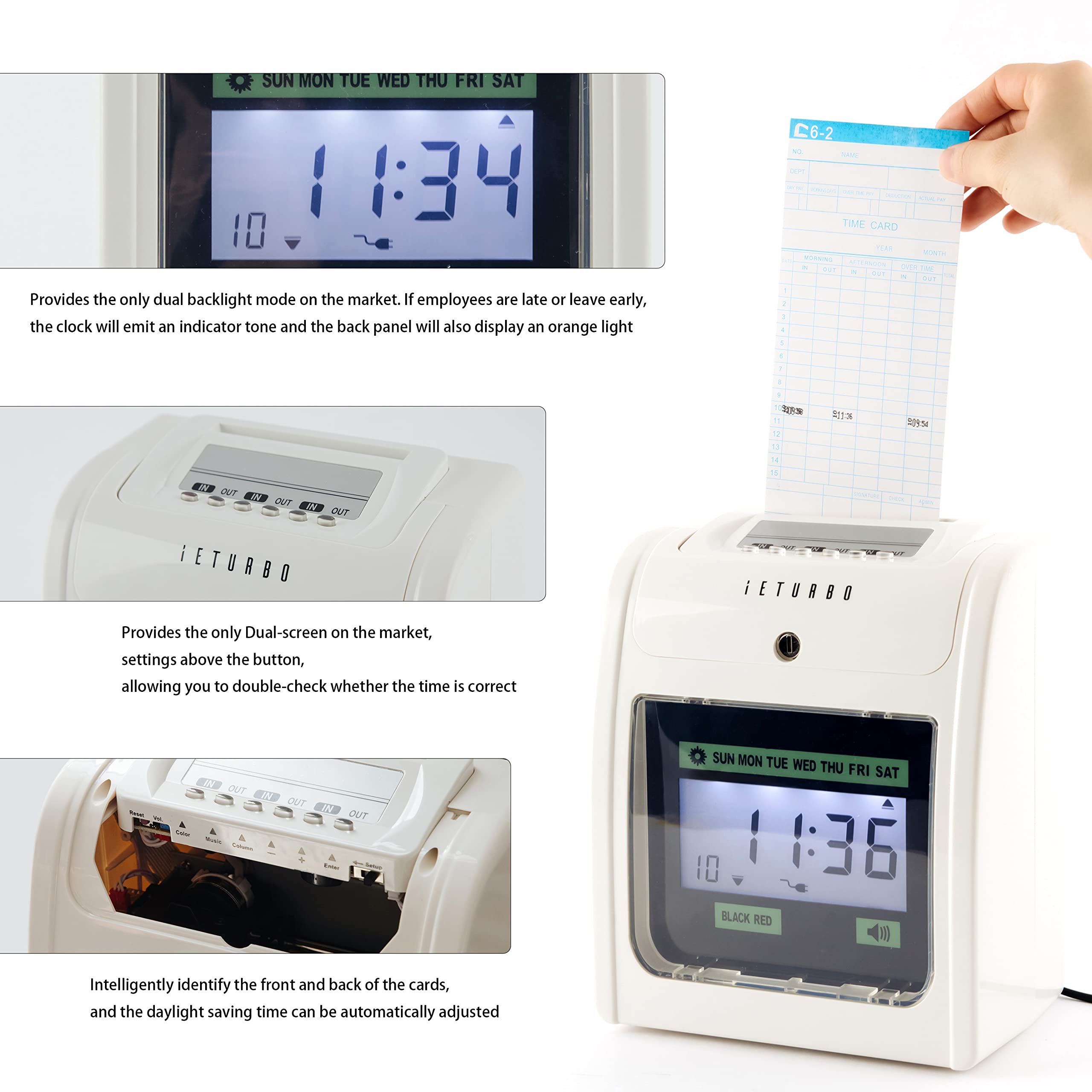 Small Business Employee Time Clock - Attendance & Absence Tracker with 100 Time Cards, 2 Security Keys, Ink Ribbon Cartridge & Manual | Ideal for Office, Retail & Restaurant Workforce Management