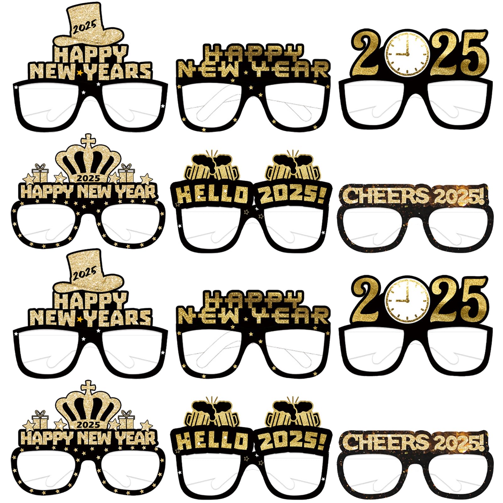 2025 New Year's Eve Glasses - 12Pcs Happy New Year Party Decorations & Eyewear Props for NYE Celebrations, Adult Party Favors & Dress Up Accessories - Perfect for Countdown Parties, Themed Events and Festive Gatherings