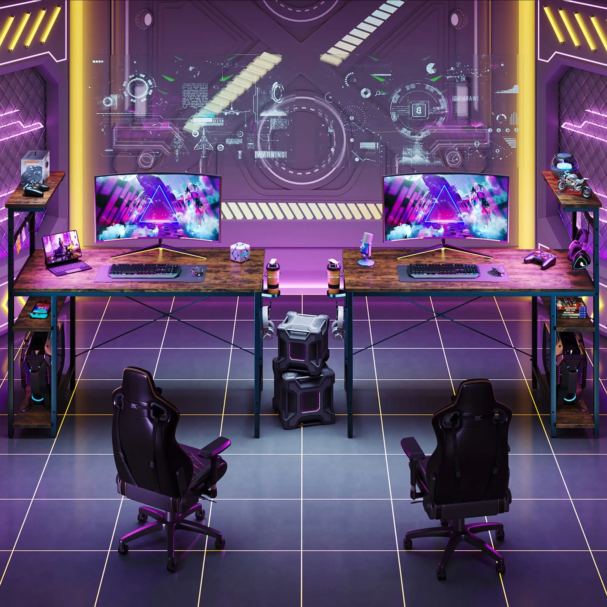 Bestier 44 Inch LED Gaming Desk with RGB Lights - Ergonomic Computer Desk for Home Office, Streaming Setup & Esports Gaming