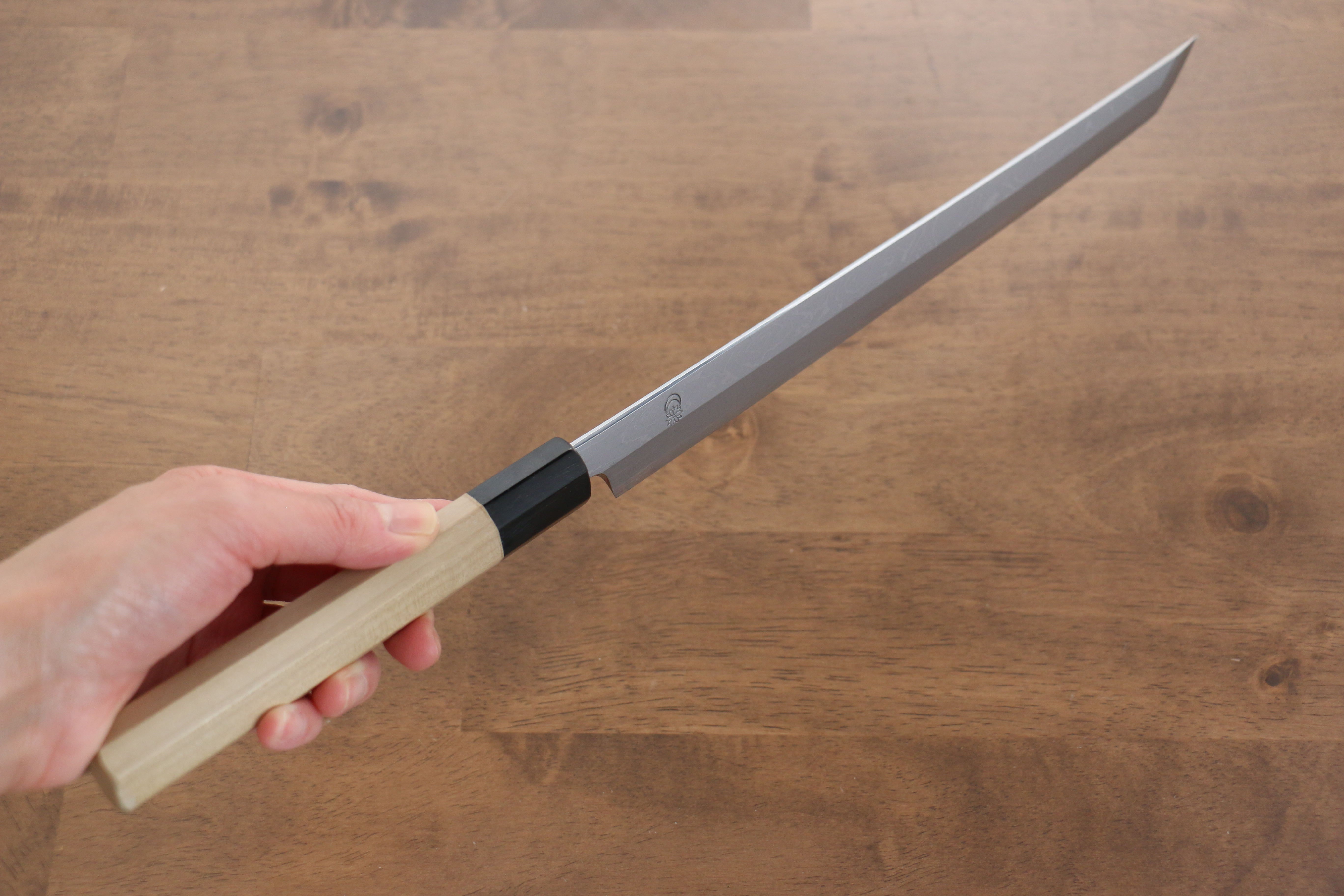 Premium Kikuzuki Blue Steel No.1 Damascus Sakimaru Takohiki 270mm Japanese Chef Knife with Magnolia Wood Handle - Perfect for Sushi, Sashimi & Professional Kitchen Use