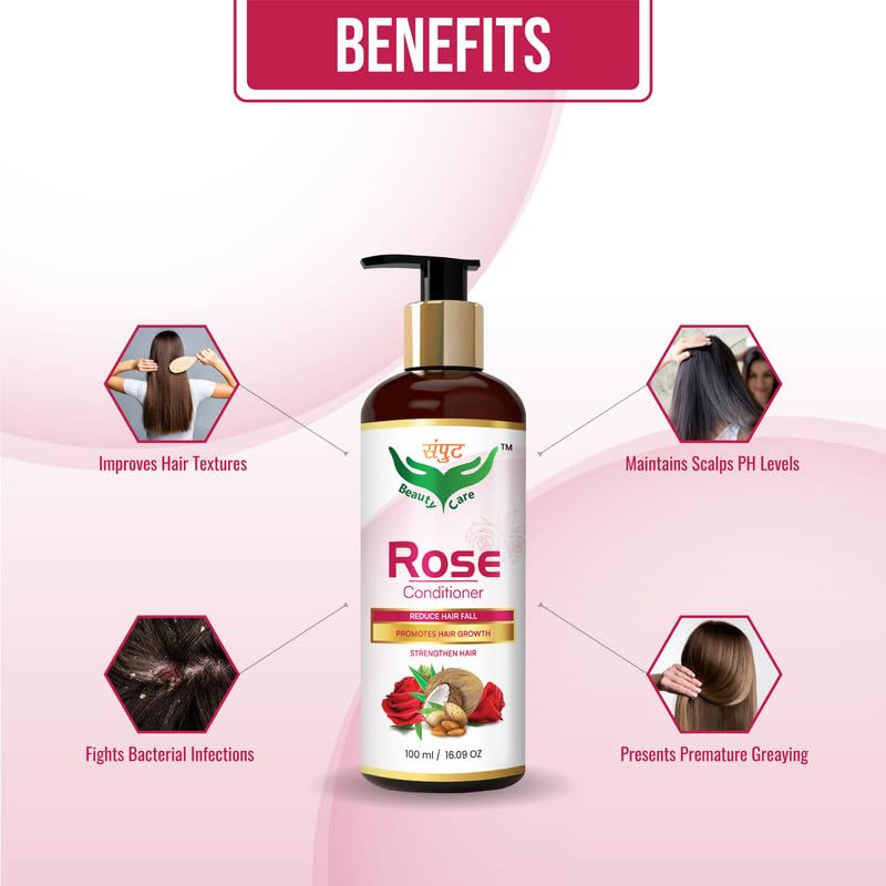 Organic Rose Hair Conditioner for Oily Scalp - Promotes Hair Growth & Strengthens Hair - Ideal for Daily Use & Damaged Hair Care