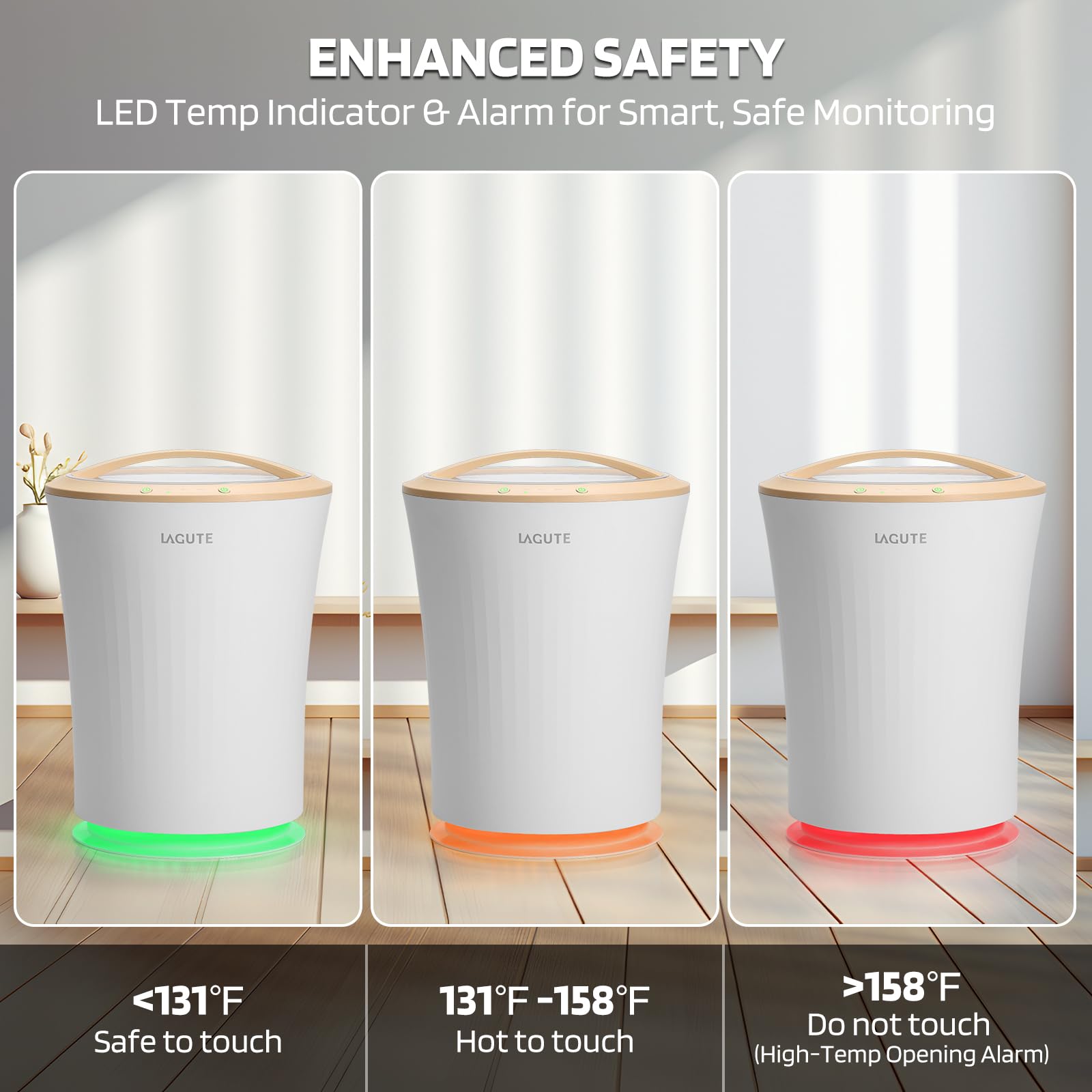 Lagute WiFi-Controlled Bathroom Towel Warmer Bucket with Timer, Alarm & RGB Lighting - Warm Beige | Luxury Spa, Hotel & Home Bathroom Accessory for Cozy Towels