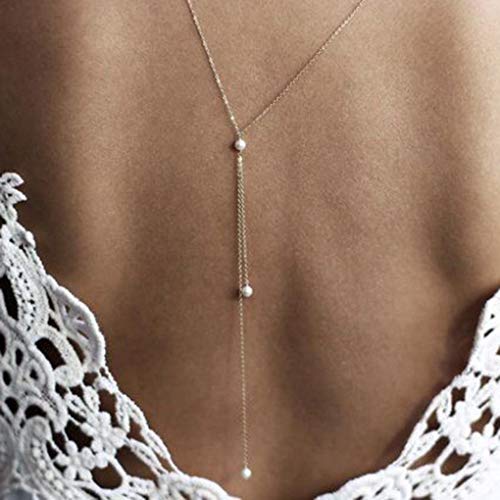 Dainty Pearl Body Chain - Gold Sexy Backdrop Necklace for Women & Girls | Elegant Body Jewelry for Weddings, Parties & Beach Vacations