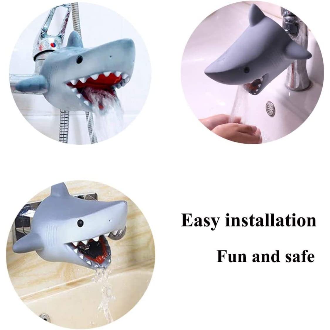 Kids Faucet Extender - Baby Bath Spout Cover for Toddlers | Safe & Fun Shark Design | Grey Bathroom Accessories for Child Safety | Perfect for Bathtub, Sink & Kitchen Use