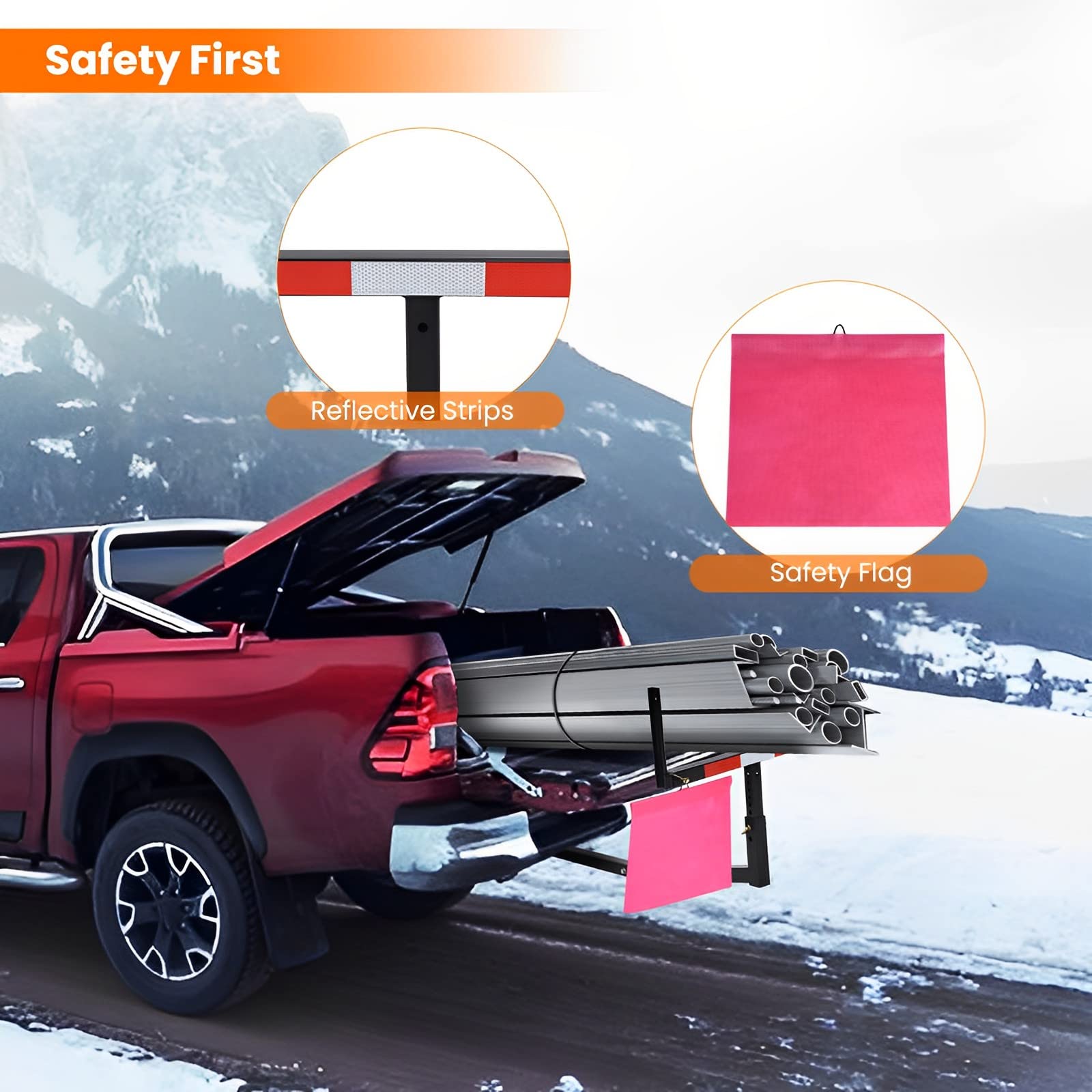 Goplus Adjustable Pickup Truck Bed Hitch Extender Rack - Heavy Duty Extension for Ladders, Canoes, Kayaks, Long Pipes & Lumber - Includes Flag Mount (Black) - Perfect for Outdoor Adventures, Construction Work & Hauling Oversized Items