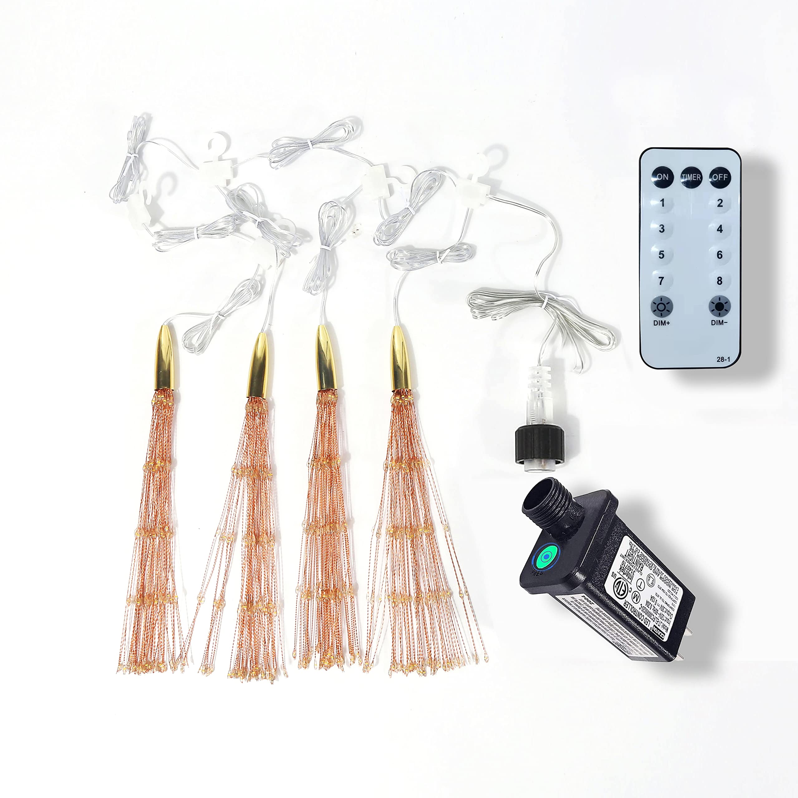 4 Pack 800 LED Plug-in Starburst Sphere Lights - Firework Lights with 8 Modes, Dimmable Remote Control & Waterproof Design - Copper Wire Fairy Lights for Patio, Garden, Tent, Christmas, Wedding & Party Decorations (Warm White) - Perfect for Indoor/Outdoor Holiday Lighting & Special Events