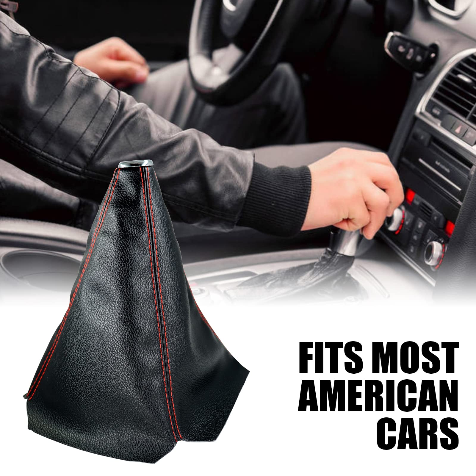 Universal Car Shift Knob Dust Cover - Black PU Leather Manual/Automatic Shifter Boot Protector with Red Stitching | Fits Most Vehicles | Perfect for Daily Driving & Car Interior Protection