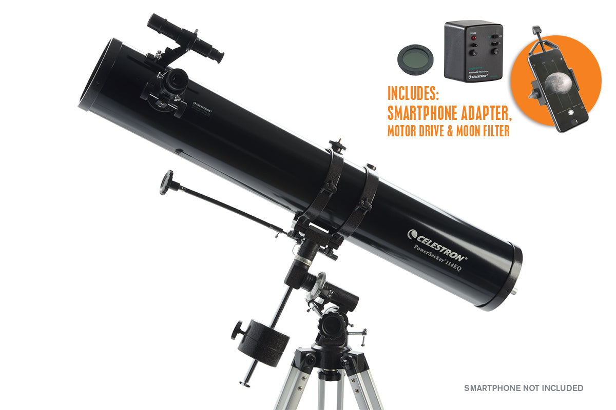 PowerSeeker 114EQ Telescope with Motor Drive & Smartphone Adapter - Perfect for Stargazing, Astrophotography & Backyard Astronomy
