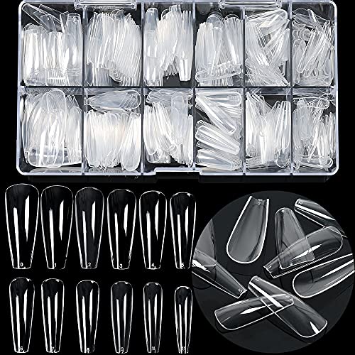 Premium 504pcs Long Coffin Fake Nails - Ballet Square Clear Acrylic Press On Nails Kit with Storage Box | 10 Sizes Full Cover DIY Manicure Set for Women | Perfect for Nail Salon, Home Use & Party Glam