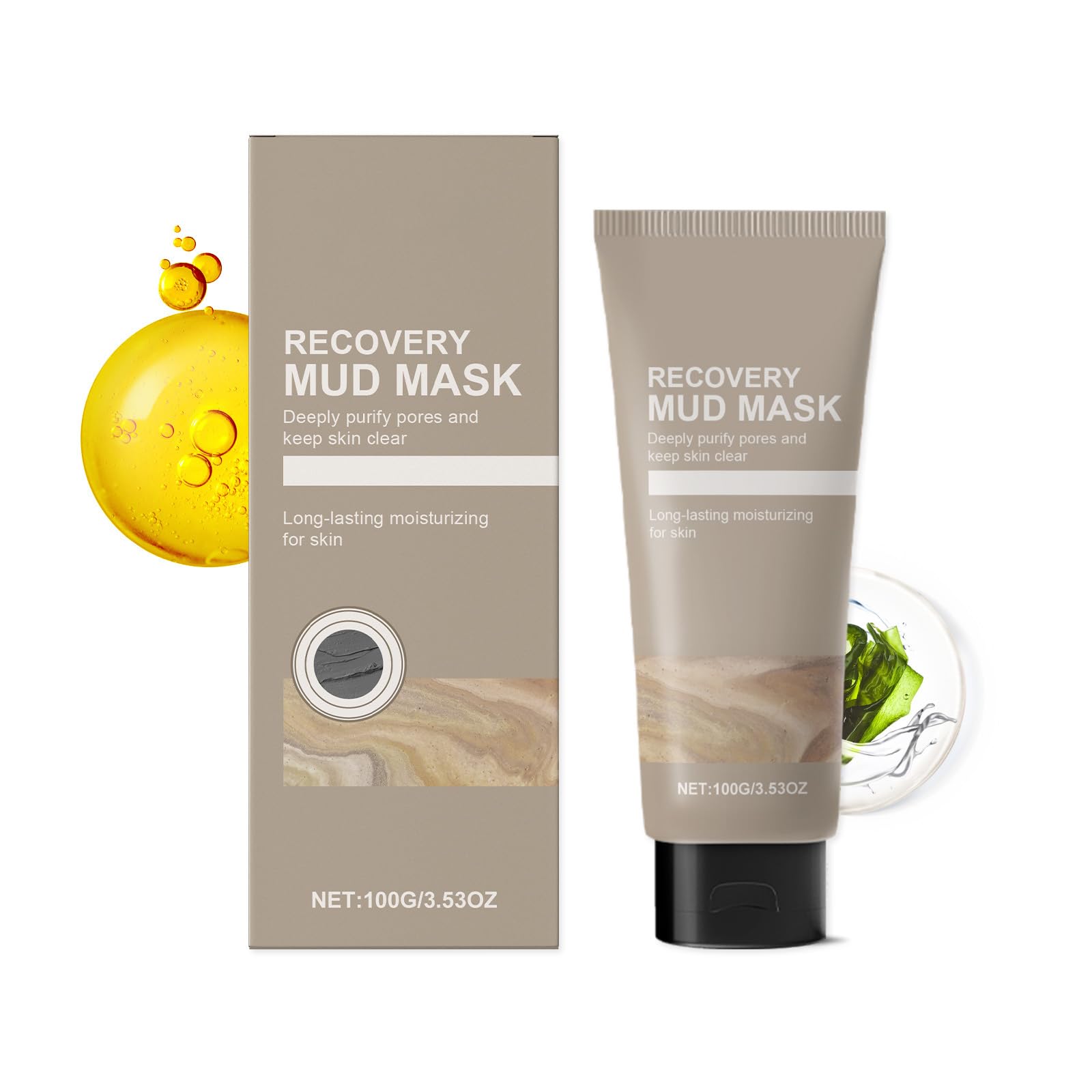 Recovery Mud Mask for Face & Body - Hydrating & Moisturizing Deep Pore Cleanser with Natural Ingredients | Gentle Oil Control Clay Mask for Acne Relief & Skin Detox | Perfect for Spa Day & Self-Care Routine (1pc)