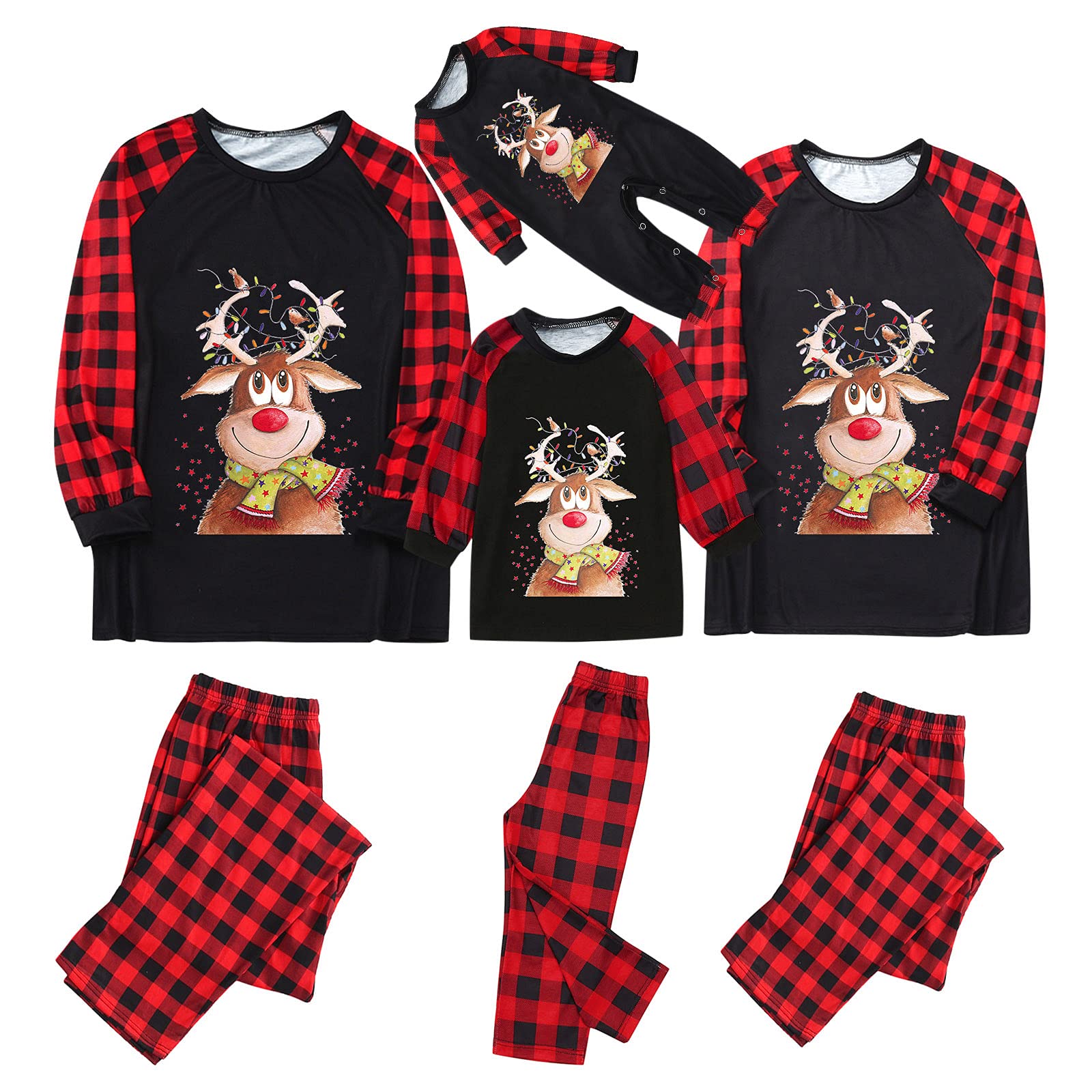 **Family Matching Christmas Outfits - Buffalo Plaid Long Sleeve Tops & Pants for Adults & Couples | Holiday Photo, Party & Festive Wear**