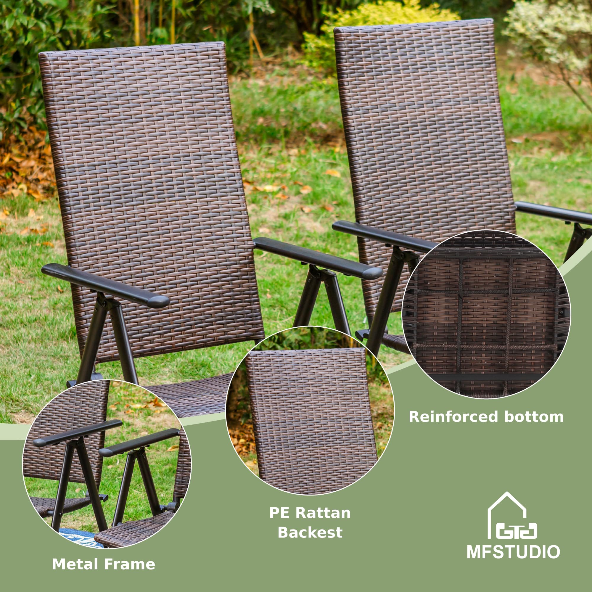 MFSTUDIO 2-Pack Outdoor Patio Folding Dining Chairs - Rattan Wicker Foldable Chairs Set for Garden, Poolside, Deck & Backyard - Weather-Resistant Patio Furniture for Outdoor Dining & Relaxation