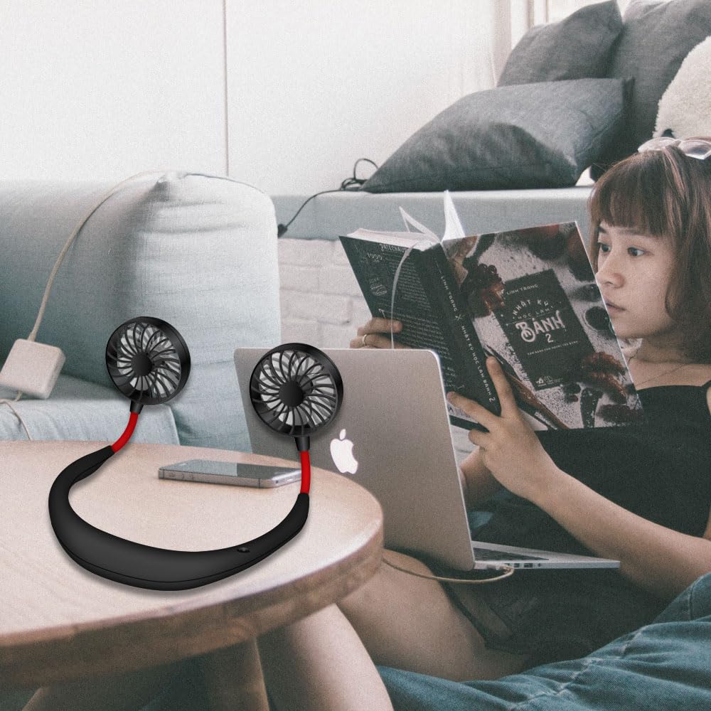 Cellet Hands-Free Portable Neck Fan - Rechargeable USB Mini Fan with Double-Side Cooling for Outdoor, Travel, Office & Gym (White)