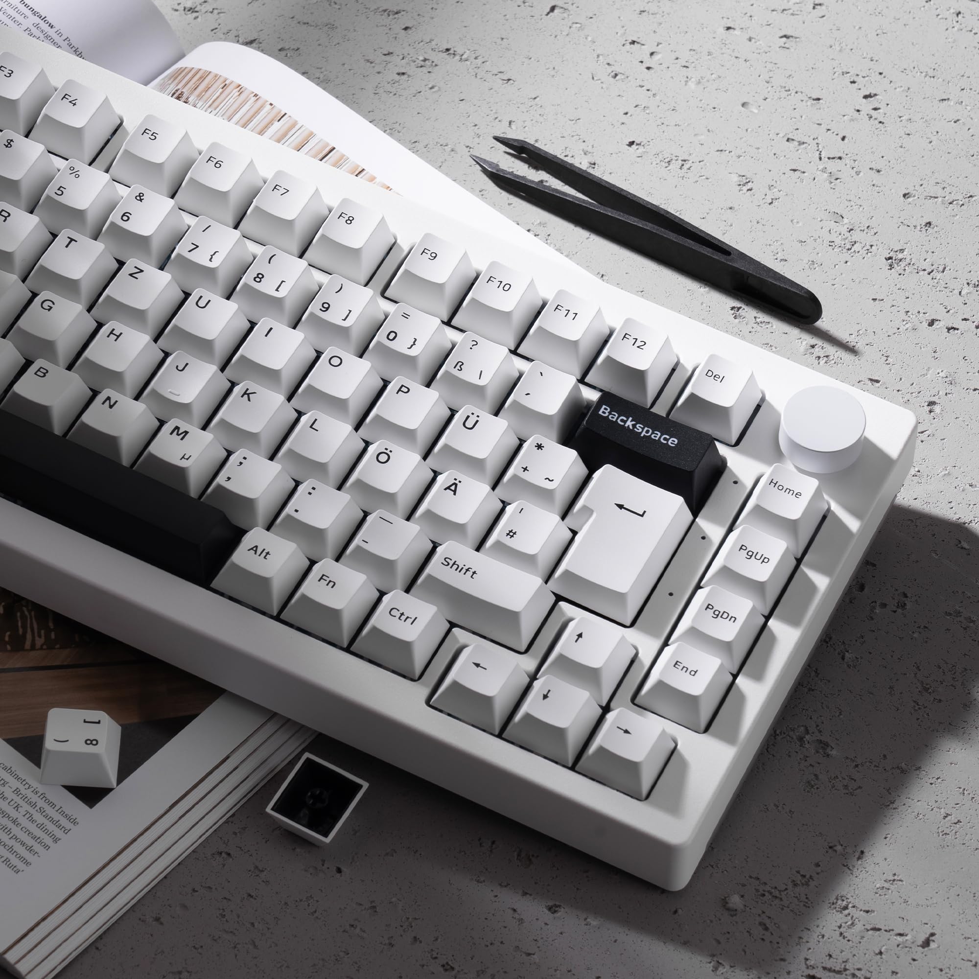 Akko 5075B Plus Mechanical Gaming Keyboard - 84 Key Gasket Mount, Multilingual ISO Layout, Programmable Rotary Knob, Hot-Swappable Tactile Switches, Cherry PBT Keycaps (Black & White) - Perfect for PC Gaming, Office Work & Typing Enthusiasts