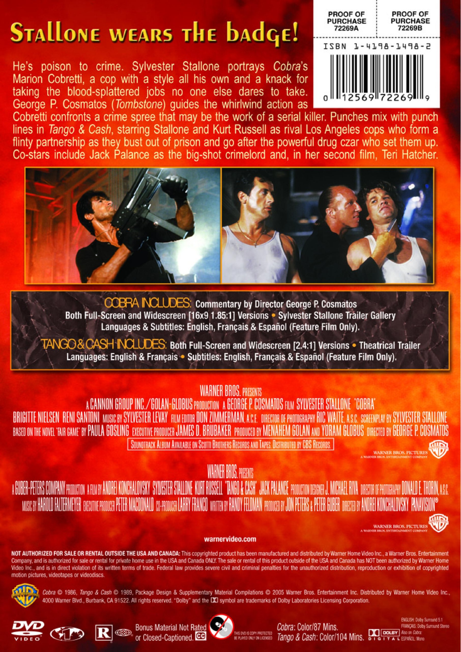 Cobra & Tango & Cash - Action Double Feature Movie DVD | Classic 80s Action Films | Perfect for Movie Nights & Action Film Collectors