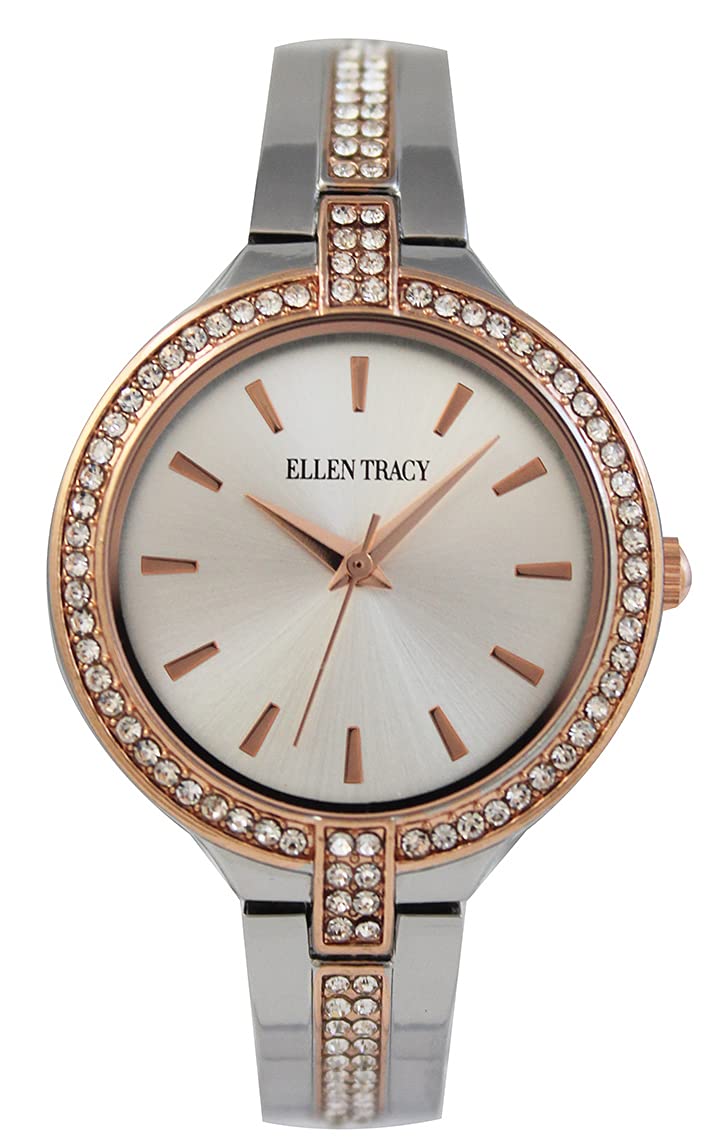 Ellen Tracy Women's Rose Gold-Tone Stainless Steel Watch - 32mm Alloy Case, Sunray Dial, Tapered Bracelet - Perfect for Office, Party & Everyday Wear