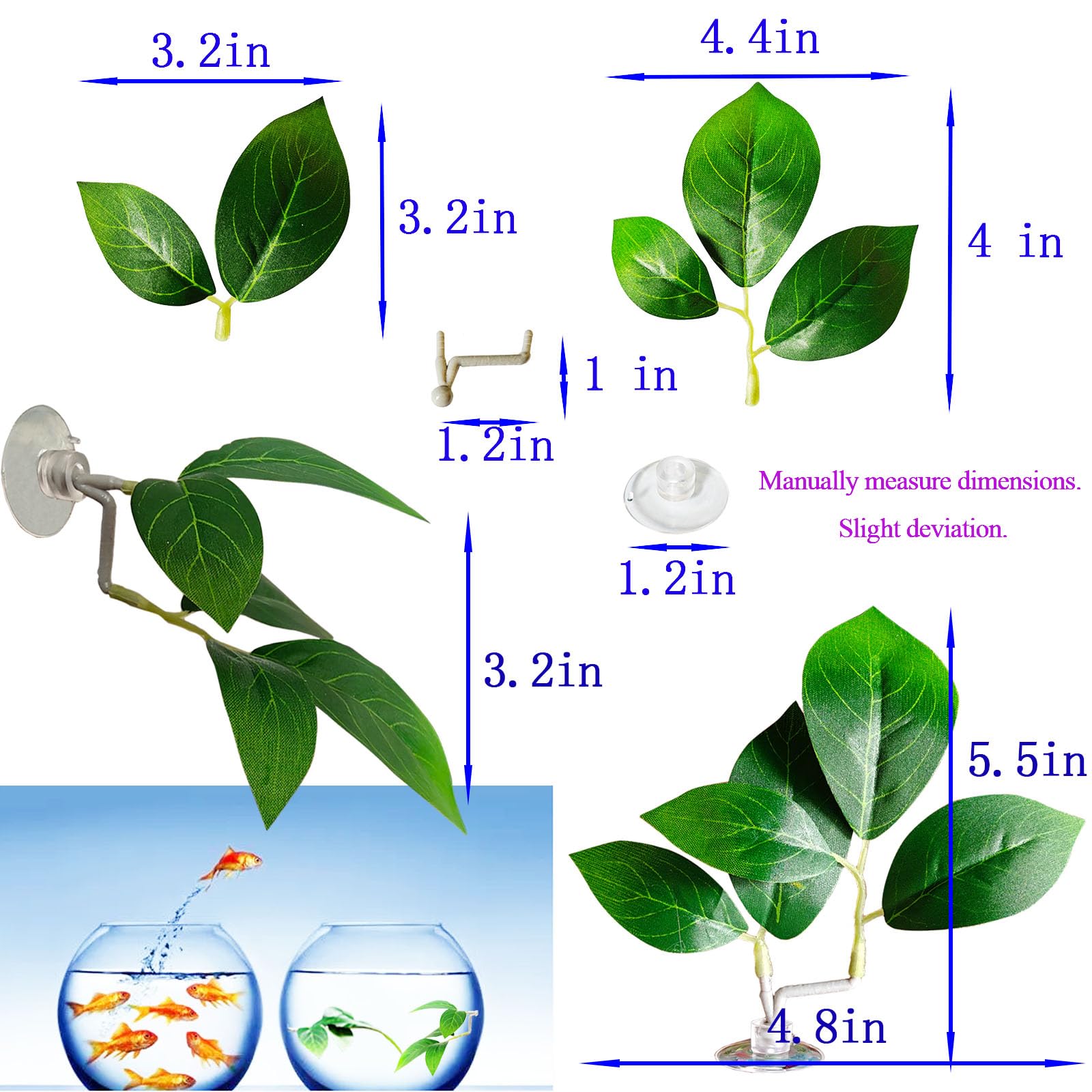 **2 Pack Adjustable Plastic Aquarium Plants - Fish Tank Leaf Pad Decor with Suction Cups, Natural Betta Habitat for Spawning, Resting & Playing | Multi-Leaf Design for Freshwater & Saltwater Tanks**    *(Use: Perfect for betta fish tanks, community aquariums, or breeding setups to provide shelter and natural stimulation.)*