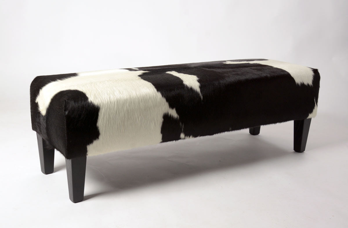 Premium Cowhide Bench Ottoman with Solid Wood Legs - 47