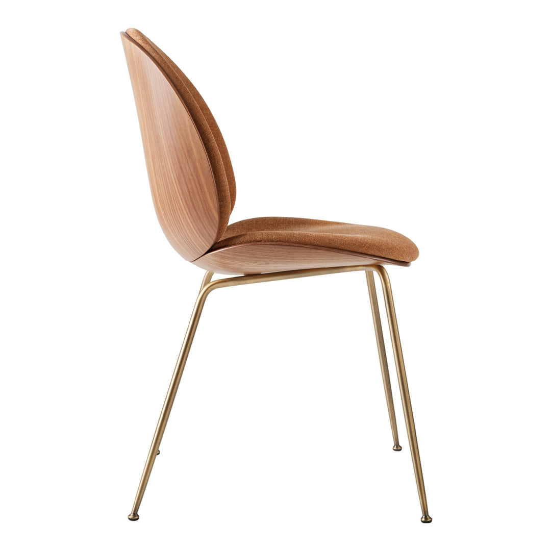 Modern Beetle Dining Chair with Front Upholstery & Conic Base - 3D Veneer Shell Design for Kitchen, Dining Room, or Office Space