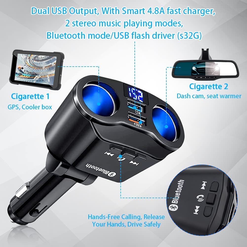 Bluetooth FM Transmitter for Car with Dual USB Charger - Power IQ 3.0 Fast Charging, Wireless Music Player & Hands-Free Calling Kit - Perfect for Road Trips & Commuting