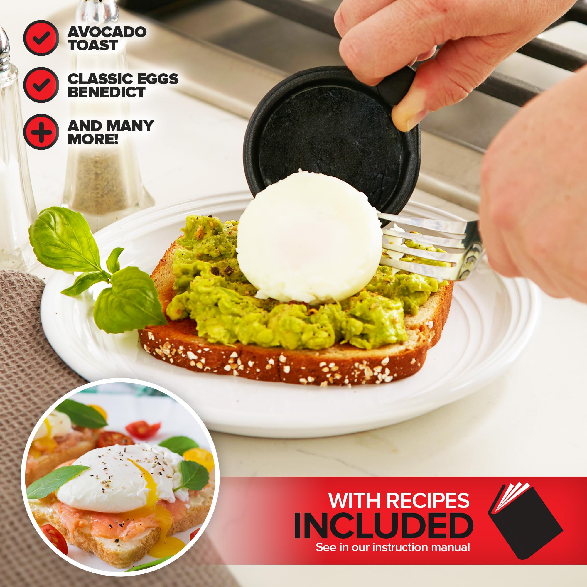 Nonstick Egg Poacher Pan with 2 Cups - Stainless Steel Poached Egg Cooker for Perfect Eggs Benedict | PFOA-Free Silicone Spatula Included | Ideal for Breakfast, Brunch & Healthy Cooking