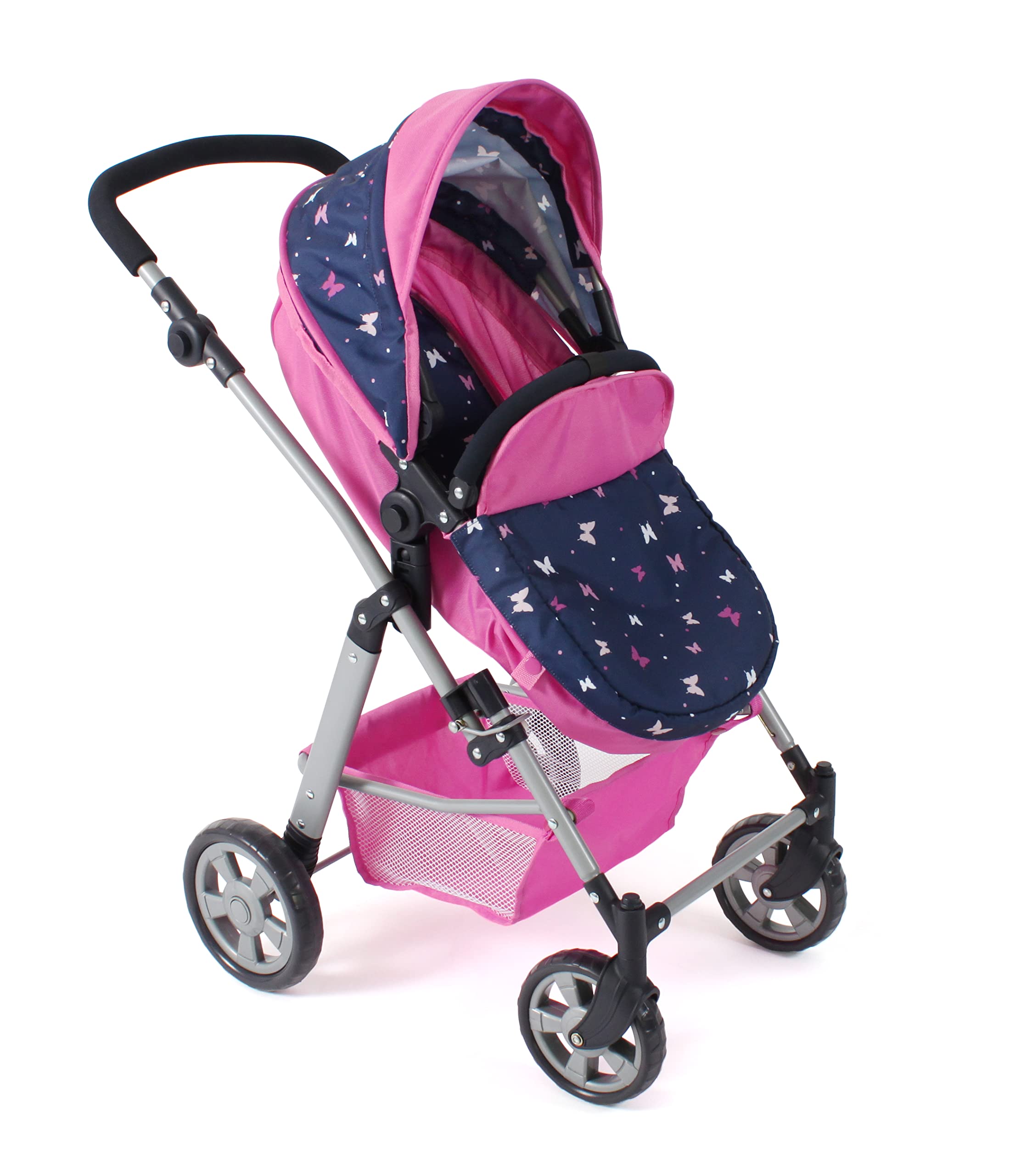 Bayer Chic 2000 - 2-in-1 Convertible Doll Stroller & Bathtub for Kids Ages 3-8, Baby Doll Carrier for Dolls Up to 50cm, Butterfly & Sea Pink Design - Perfect for Pretend Play, Role-Playing, and Outdoor Walks with Favorite Dolls