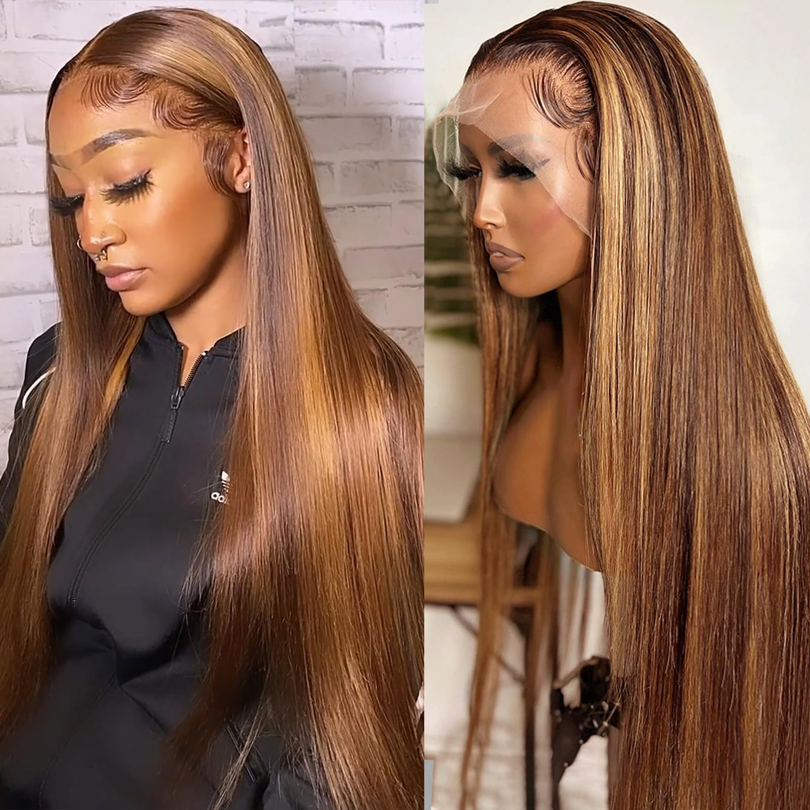YUTU 13x6 HD Transparent Lace Front Wig - 180% Density Human Hair with Pre-Plucked Baby Hair, 28INCH Straight Blonde Ombre Highlights - Perfect for Daily Wear, Parties & Special Occasions