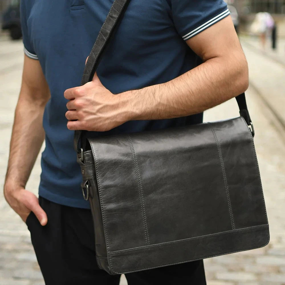 Jack Georges Voyager Full Size Messenger Bag for Men - Durable Leather Crossbody Bag for Work, Travel & Everyday Use - Stylish Laptop Briefcase with Adjustable Strap