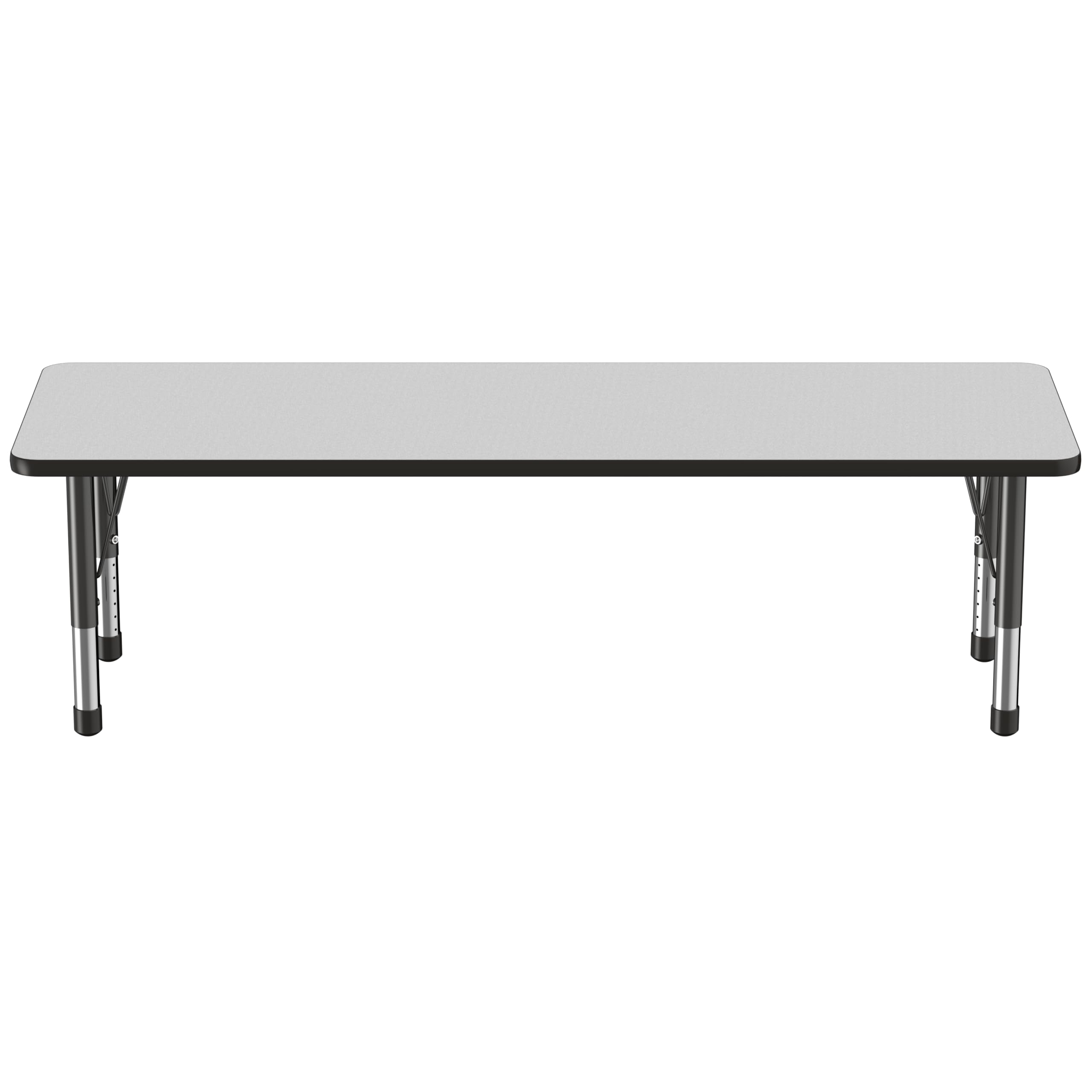 FDP Adjustable Height Kids Activity Table 24x72 Inch - Rectangle School & Classroom Table for Toddlers with Chunky Legs, Gray Top & Black Edge - Perfect for Preschool, Daycare & Home Learning