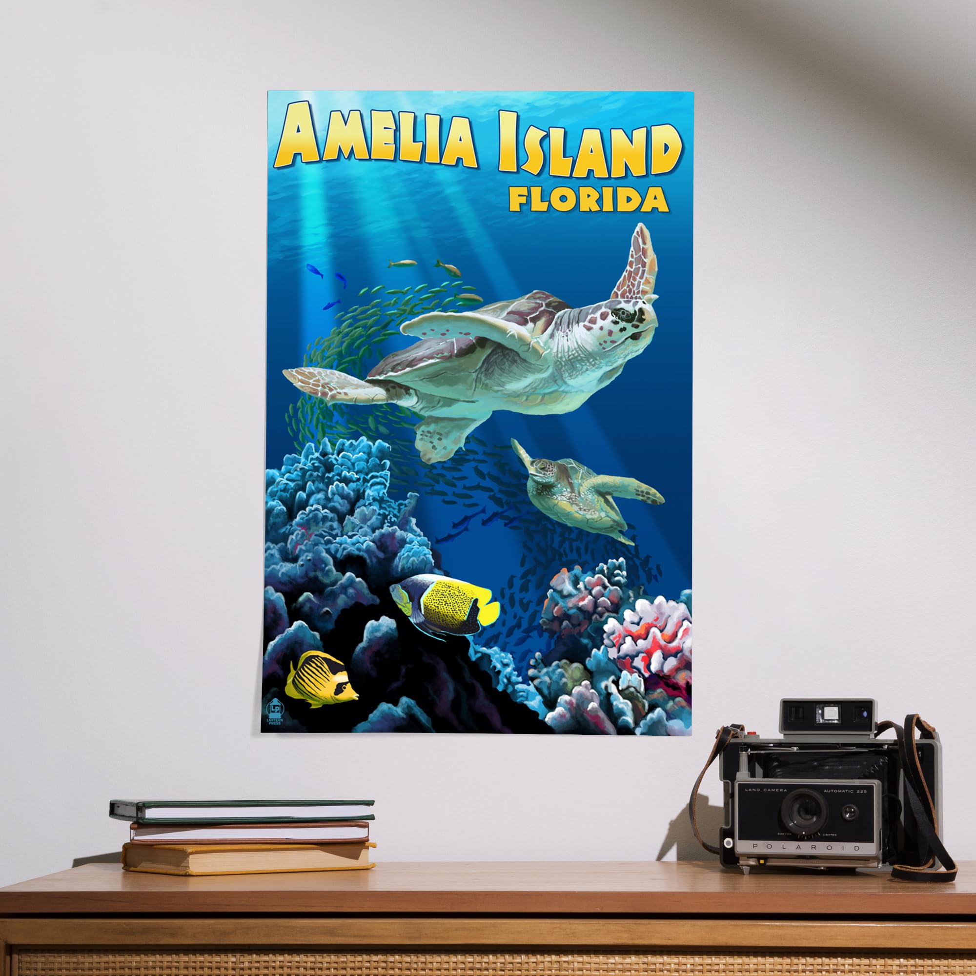 Lantern Press 16x24 Inch Giclee Art Print - Amelia Island Florida Sea Turtle Swimming Underwater Wall Decor - Perfect for Beach House, Living Room & Coastal Themed Home Decor