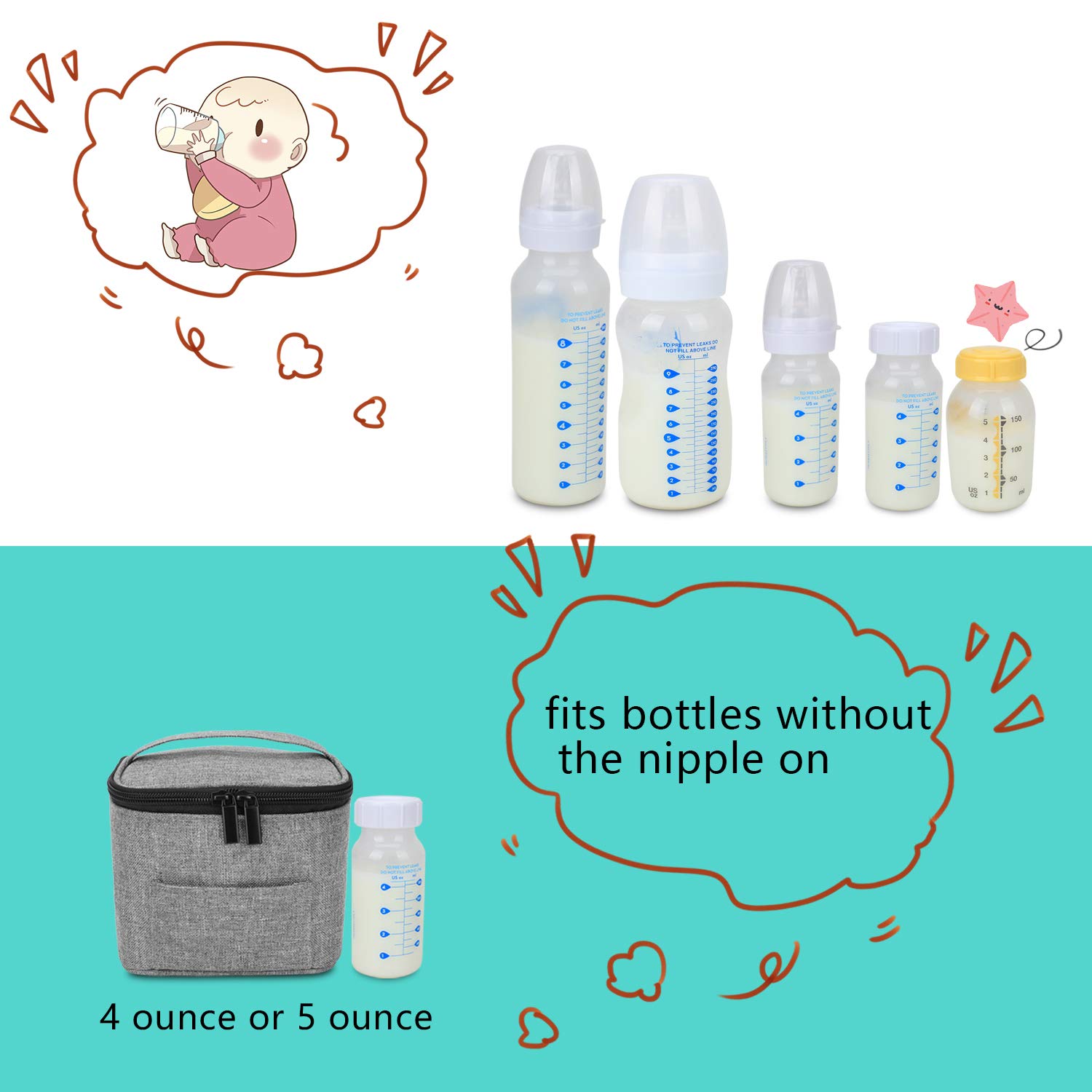 Luxja Leakproof Breastmilk Cooler Bag - Holds Four 5oz Bottles, Insulated Gray Milk Storage Bag for Pumping, Travel, and Daycare Use
