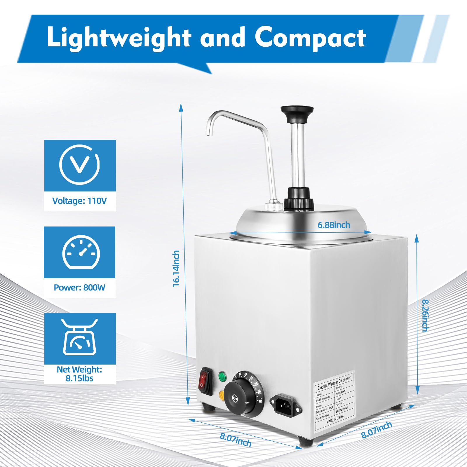Stainless Steel Cheese Warmer with Pump - 2.6Qt Electric Nacho Cheese Dispenser & Hot Fudge Warmer, 650W Adjustable Temperature (30-110°C) for Nachos, Salad, Jam, Seasoning Sauce - Perfect for Parties, Restaurants & Catering Events