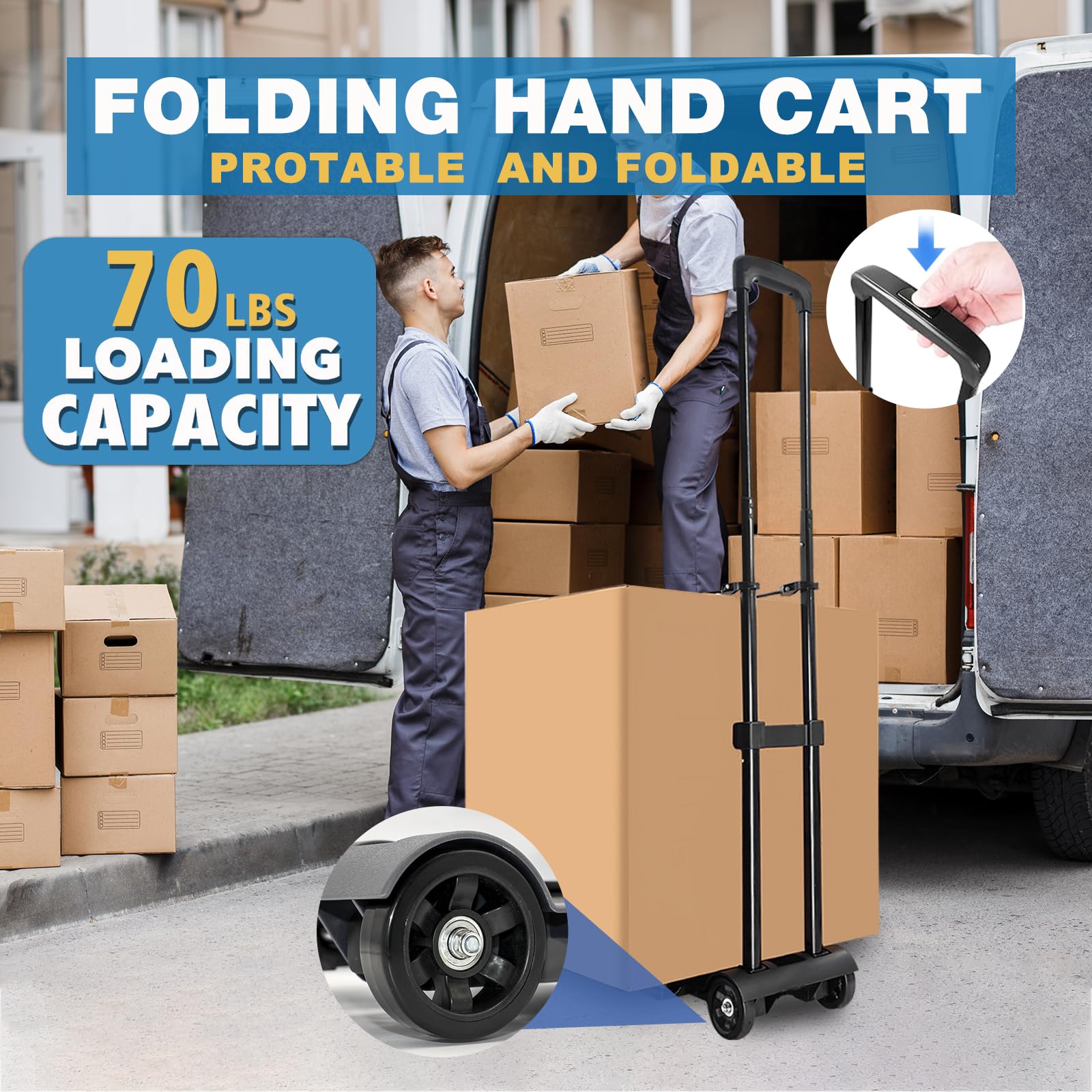 Foldable Hand Truck with Wheels - Lightweight Portable Utility Dolly Cart for Travel, Expandable Luggage Carrier for Airport, Shopping & Moving | Perfect for Suitcases, Packages & Heavy Items