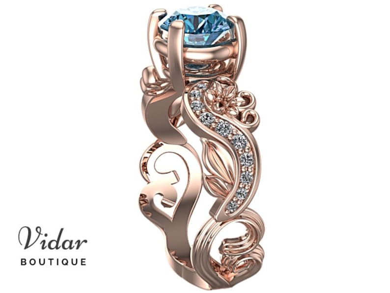 Rose Gold Blue Topaz Flower Engagement Ring – Elegant Vintage Style Wedding Band for Women | Perfect for Proposals, Anniversaries & Special Occasions