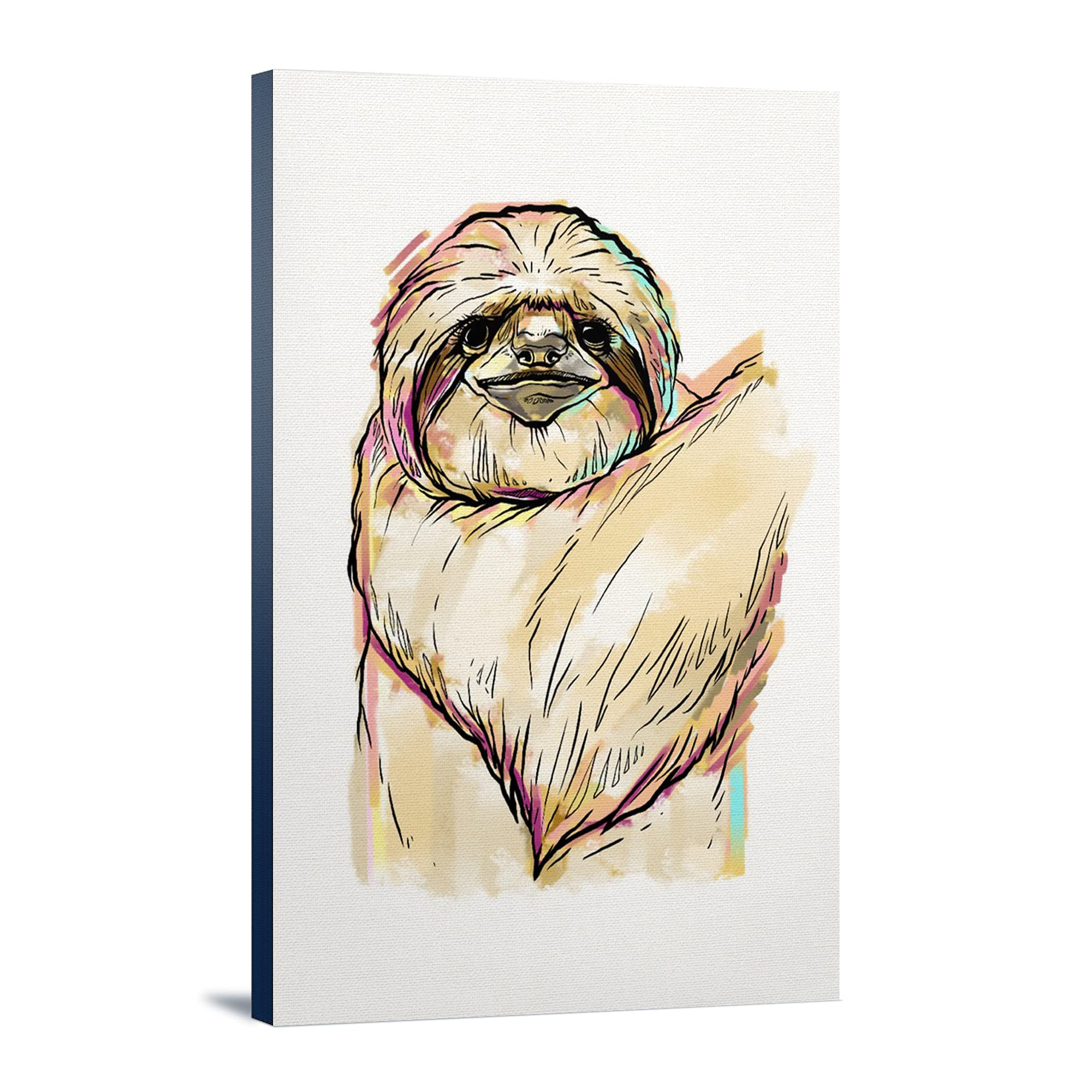Lantern Press Sloth Ink and Watercolor Art Print - 16x24 Wrapped Canvas Wall Decor - Perfect for Living Room, Bedroom & Office Decor