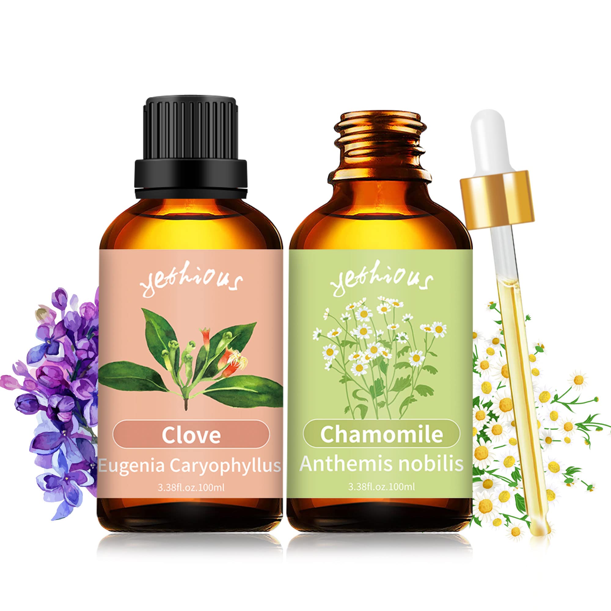 100% Pure & Natural Clove Essential Oil and Chamomile Essential Oil Bundle (2 x 100ml) - Aromatherapy Diffuser, Skin & Hair Care, Candle & Soap Making - Perfect for Relaxation, Stress Relief & Home Spa