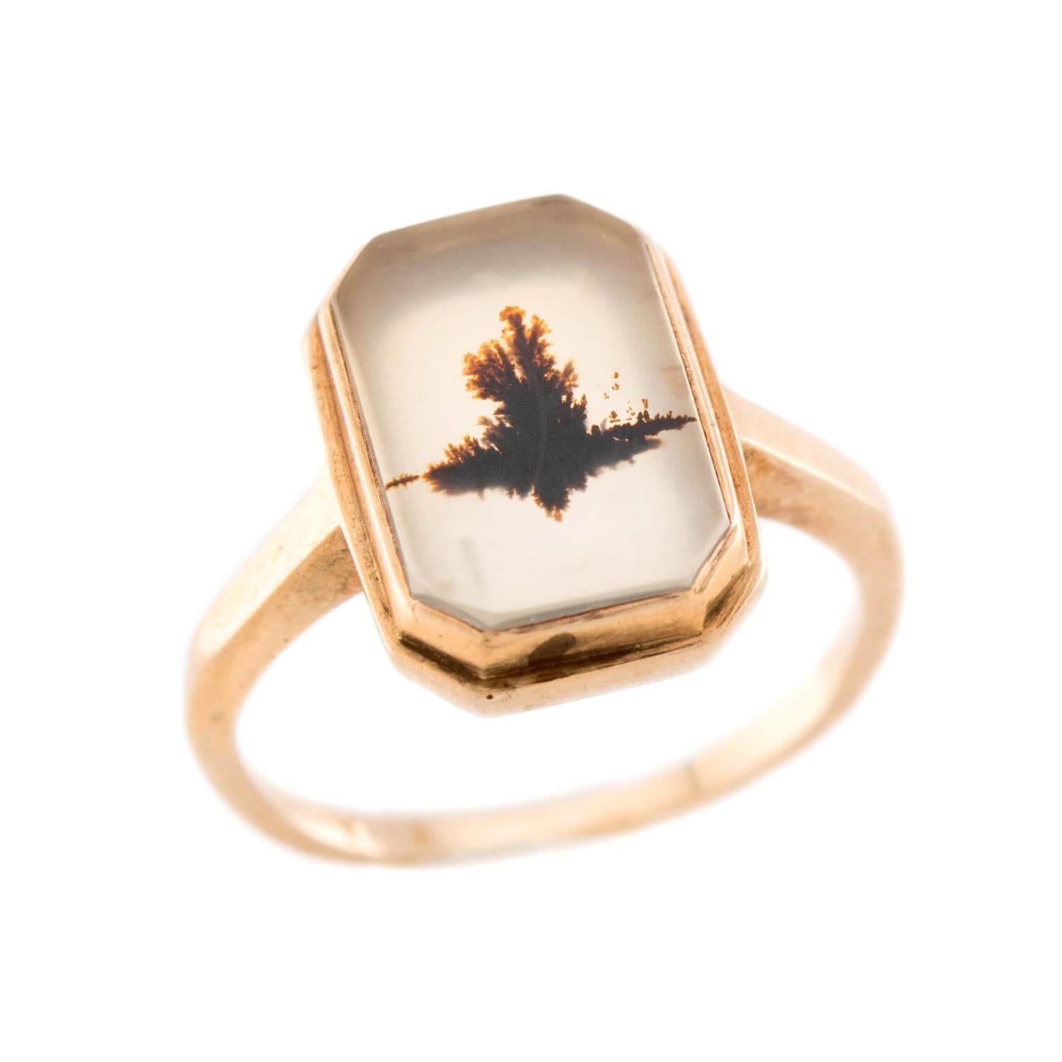 Victorian Style 10k Gold Moss Agate Ring for Women - Elegant Vintage Jewelry Gift for Anniversary, Birthday & Special Occasions