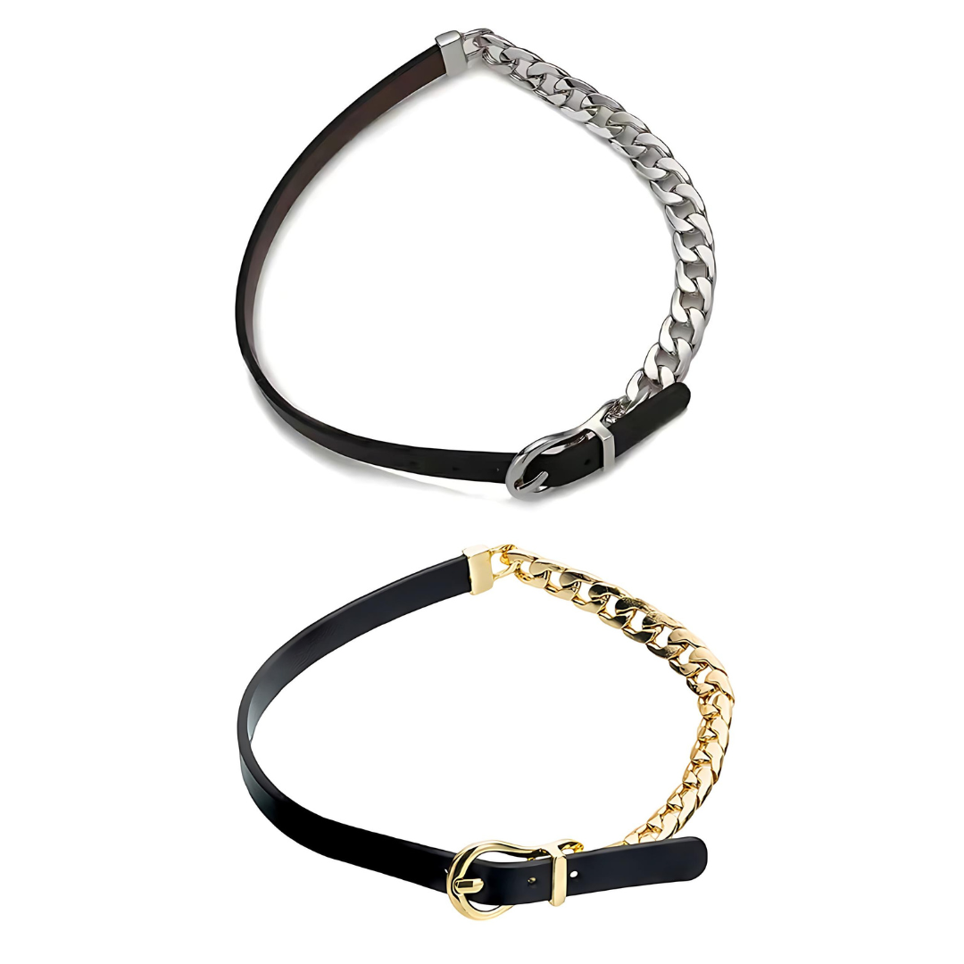 Asymmetric Cool Leather Half Chain Choker Necklace for Women | Gothic Punk Rock Fashion Accessory | Perfect for Concerts, Parties and Everyday Wear | HN940