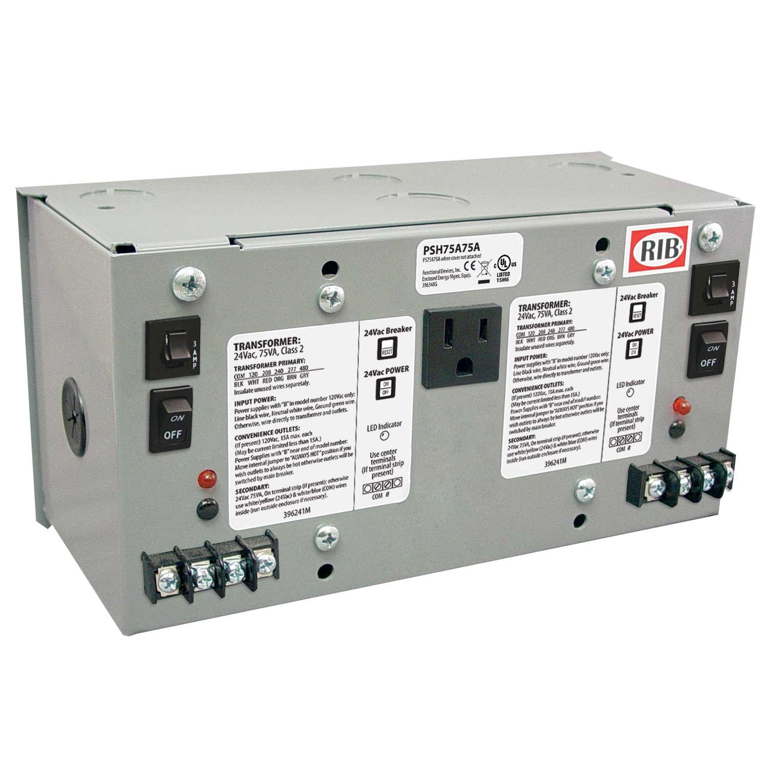 Dual 75VA 120/208/240/277/480 to 24Vac UL Class 2 Enclosed Power Supply - Ideal for Industrial Automation & HVAC Systems