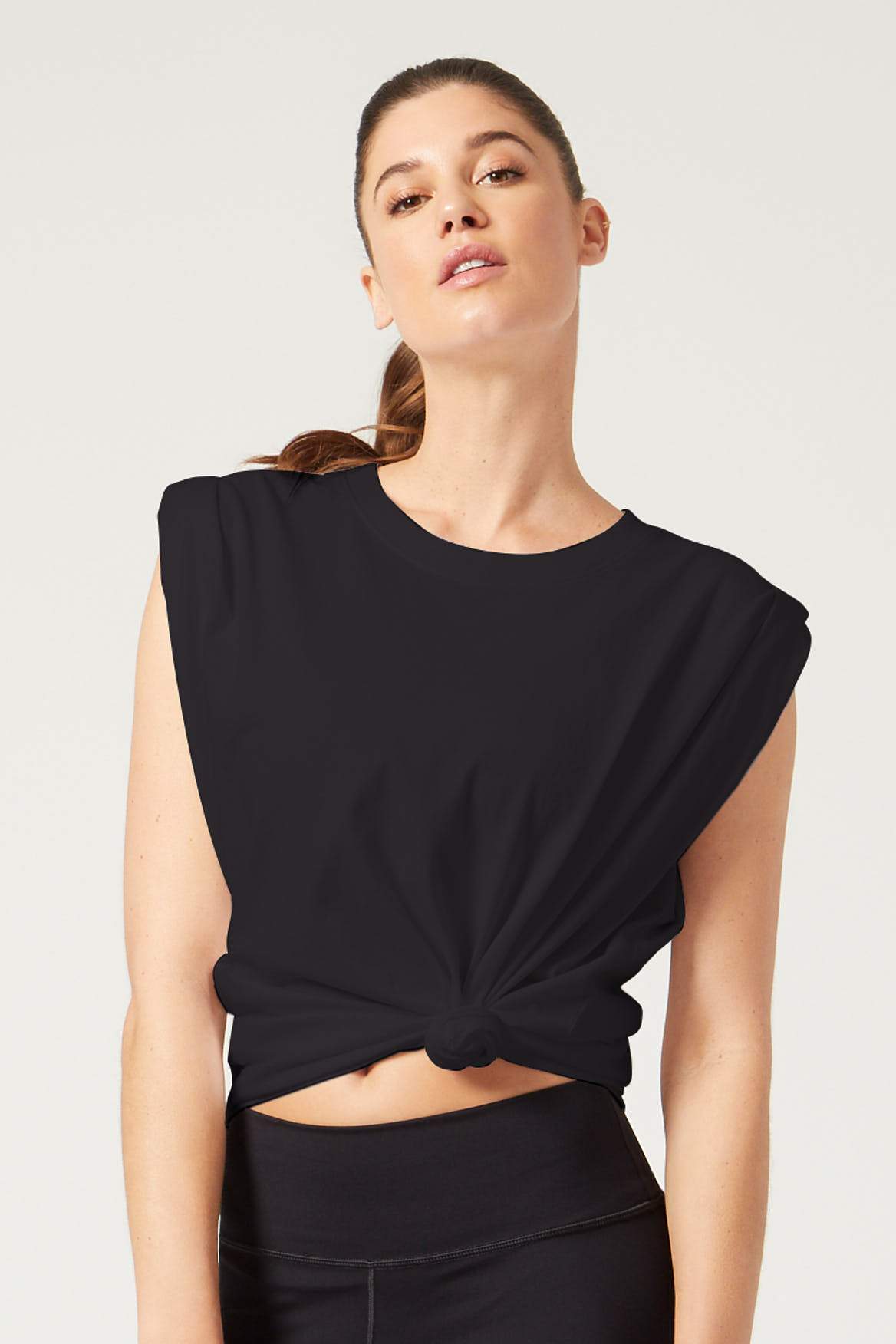 Fiona Women's Muscle Tee - Soft Stretch Black Workout Top for Gym, Yoga & Casual Wear